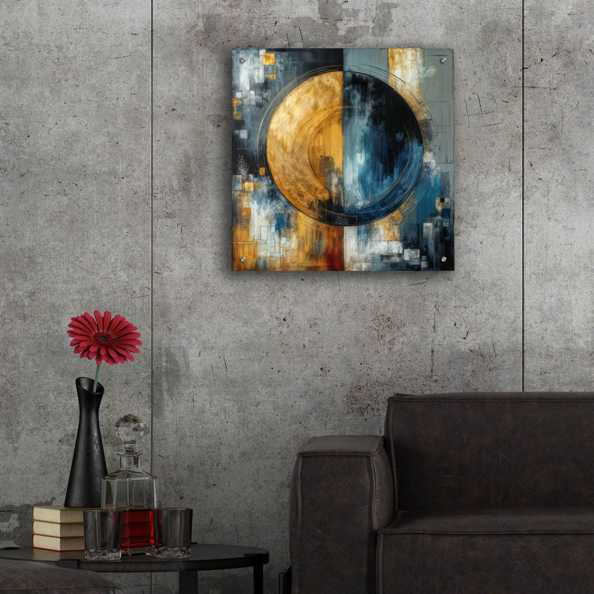 Golden Circle Abstract 6 by Rey Klimt - 24x24 acrylic wall art in a room