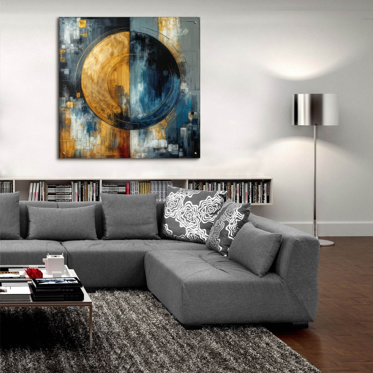 Golden Circle Abstract 6 by Rey Klimt - 36x36 acrylic wall art in a room
