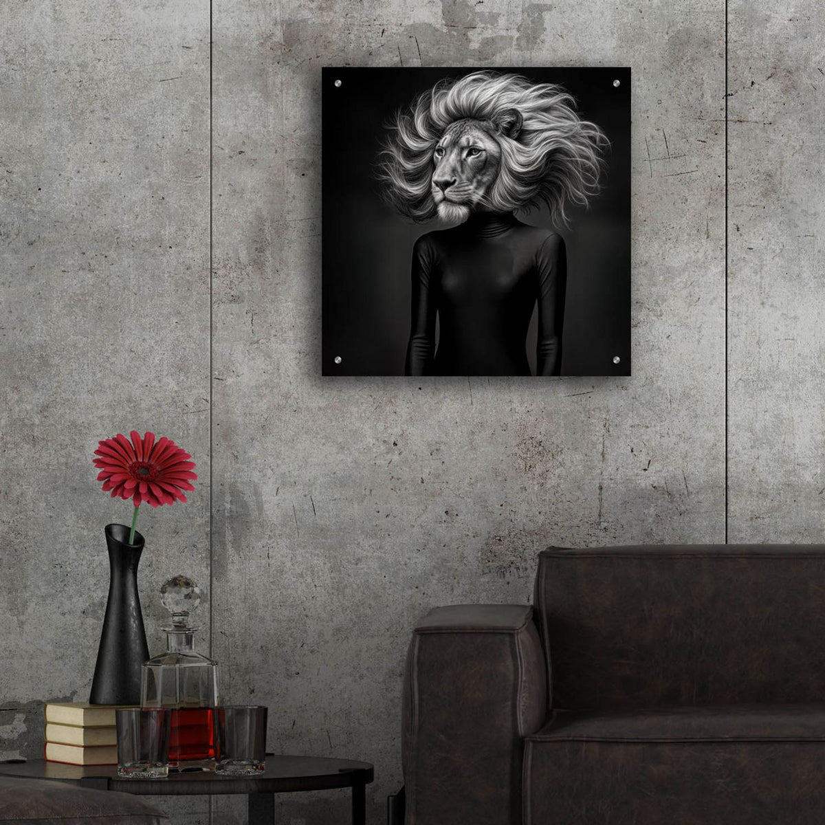 Lion Thoughts 2 by Rey Klimt - 24x24 acrylic wall art in a room