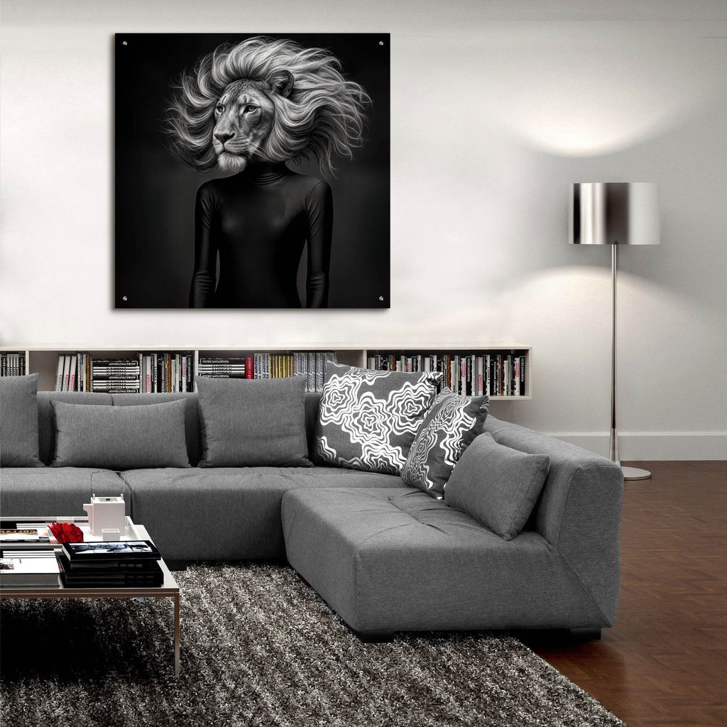 Lion Thoughts 2 by Rey Klimt - 36x36 acrylic wall art in a room