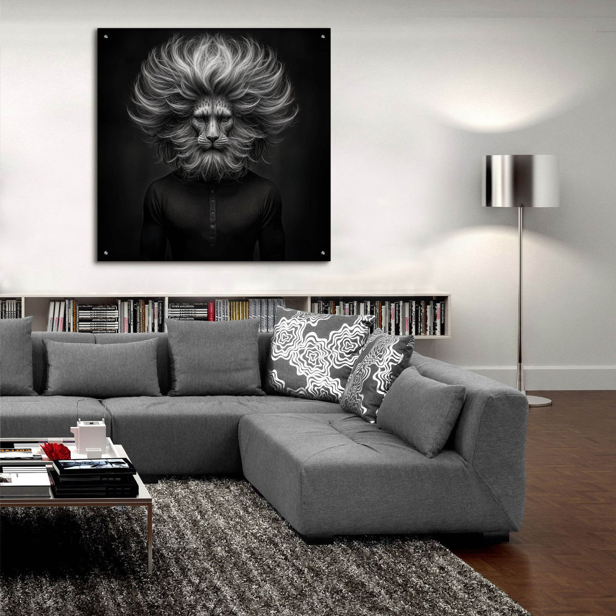 Lion Thoughts 3 by Rey Klimt - 36x36 acrylic wall art in a room