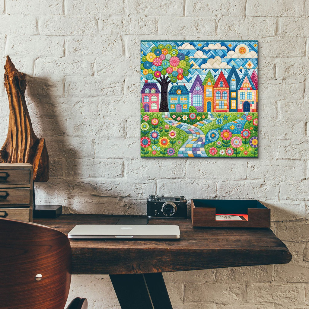 Quilt Style Scene 1 by Rey Klimt - 12x12 acrylic wall art in a room