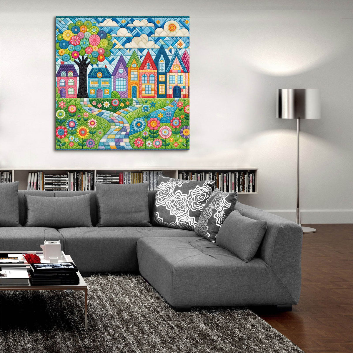 Quilt Style Scene 1 by Rey Klimt - 36x36 acrylic wall art in a room