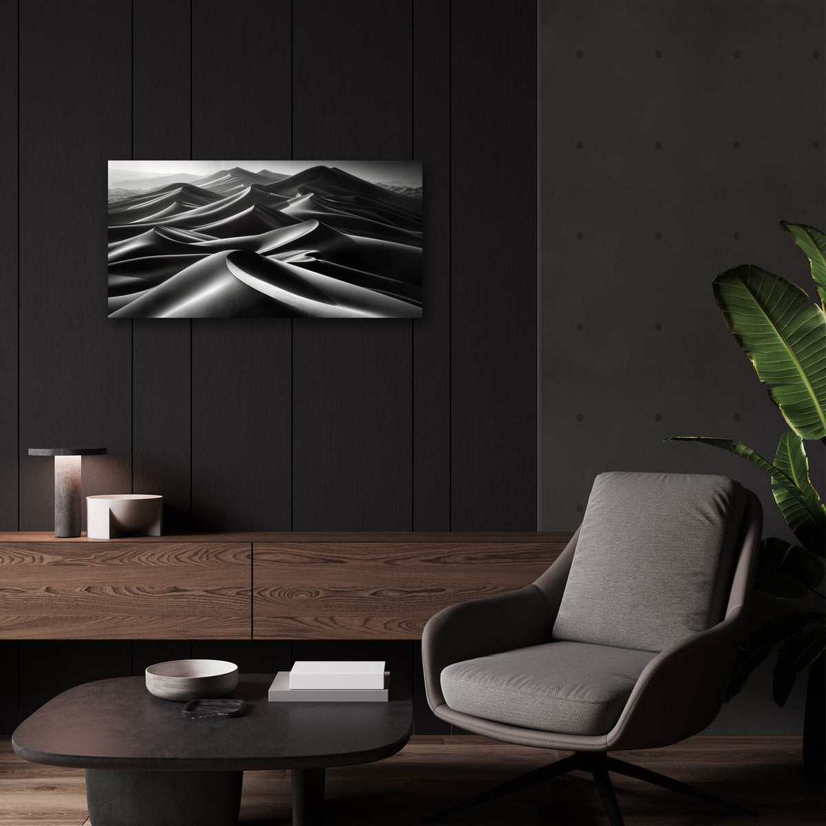 Sand Dunes B&w 2 by Rey Klimt - 24x12 acrylic wall art in a room