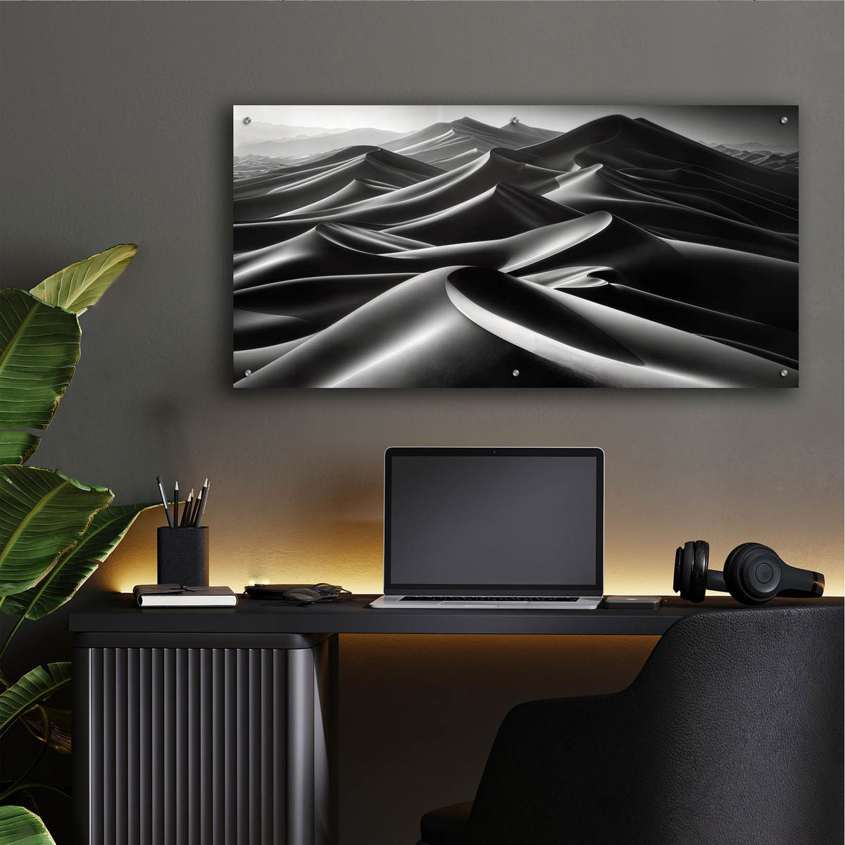 Sand Dunes B&w 2 by Rey Klimt - 48x24 acrylic wall art in a room