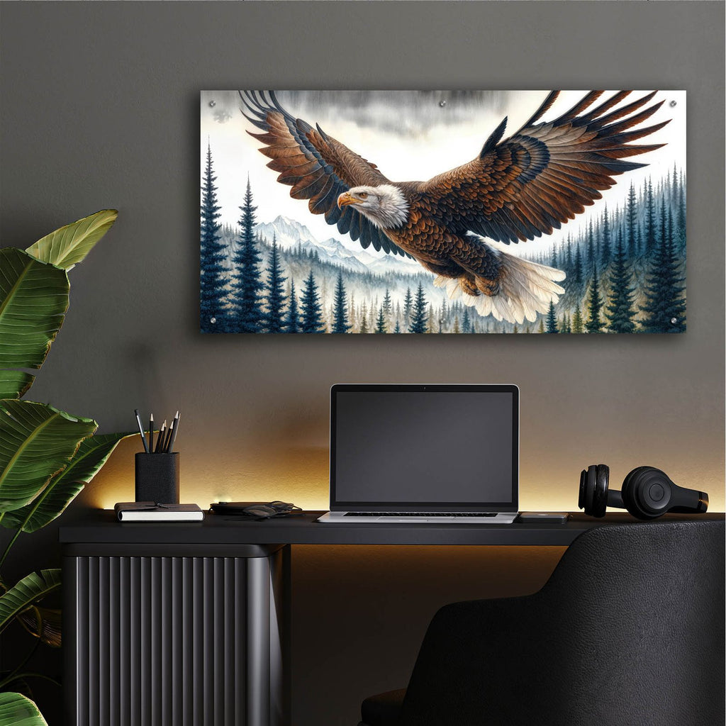 Soaring Bald Eagle 4 by Rey Klimt - 48x24 acrylic wall art in a room