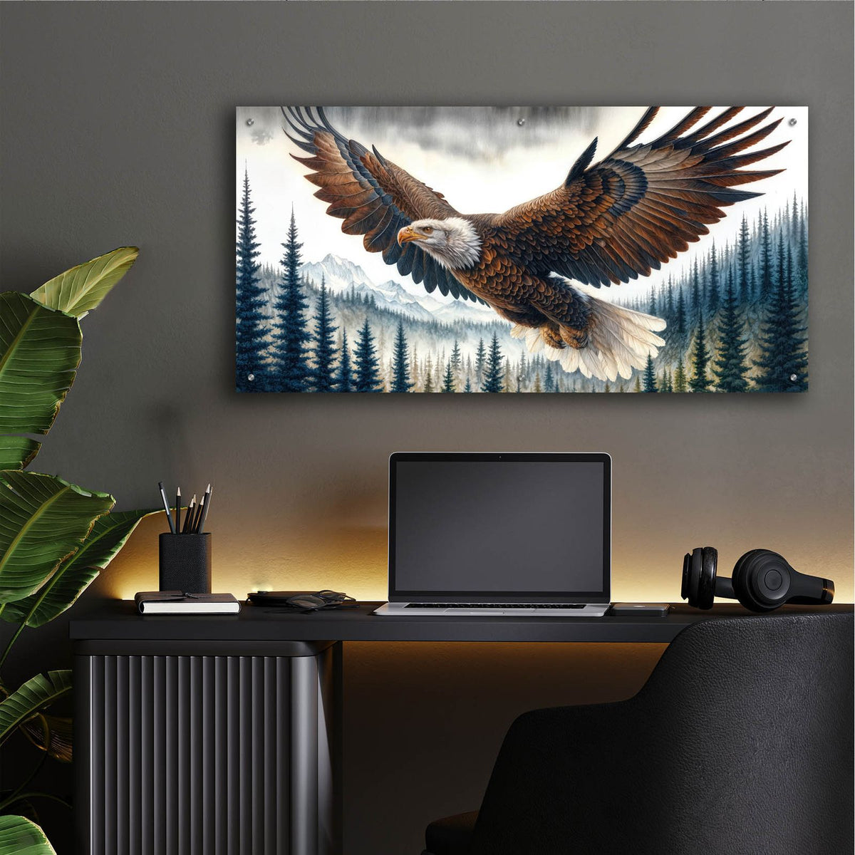Soaring Bald Eagle 4 by Rey Klimt - 48x24 acrylic wall art in a room