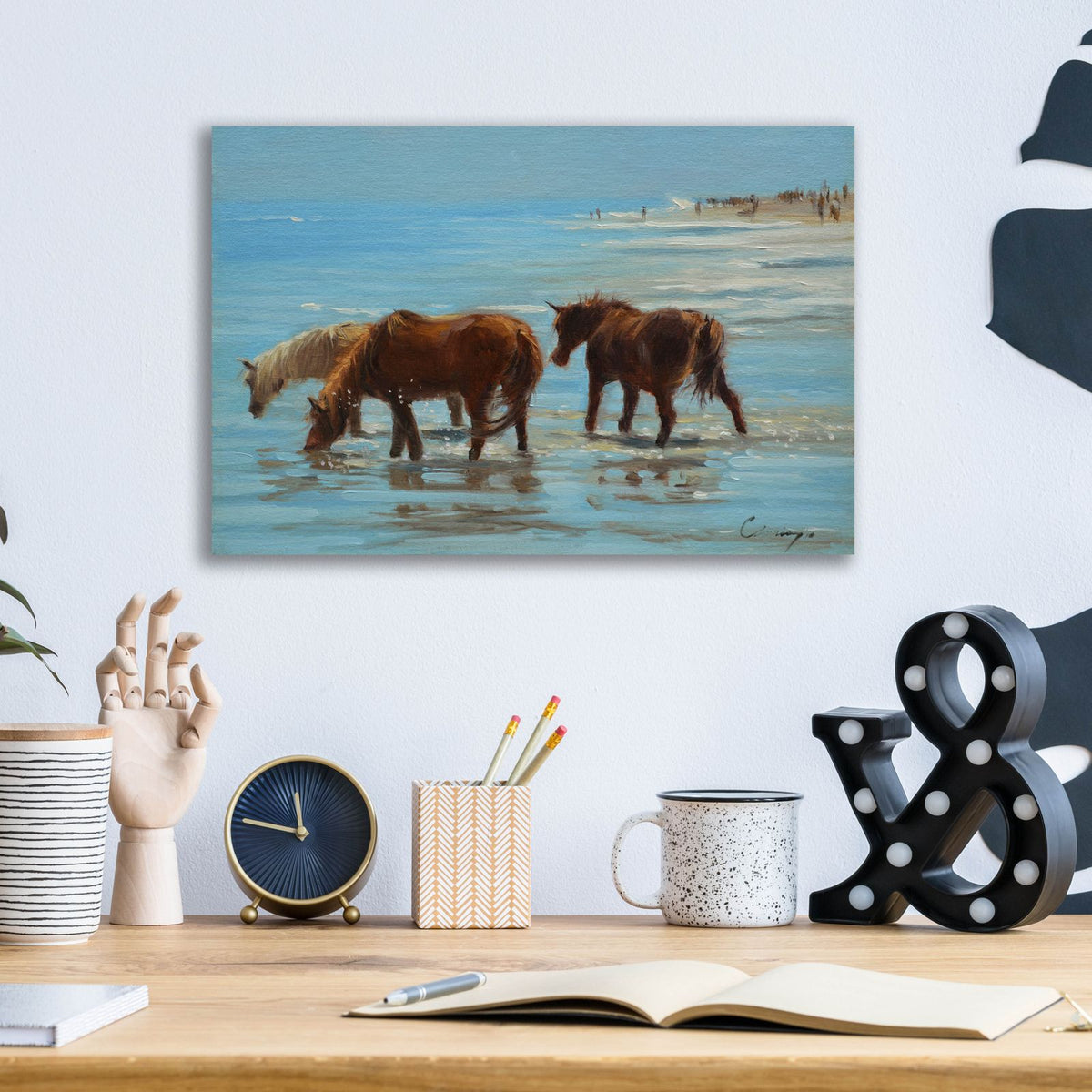 Chincoteague Ponies by Chuck Larivey - 16x12 acrylic wall art in a room