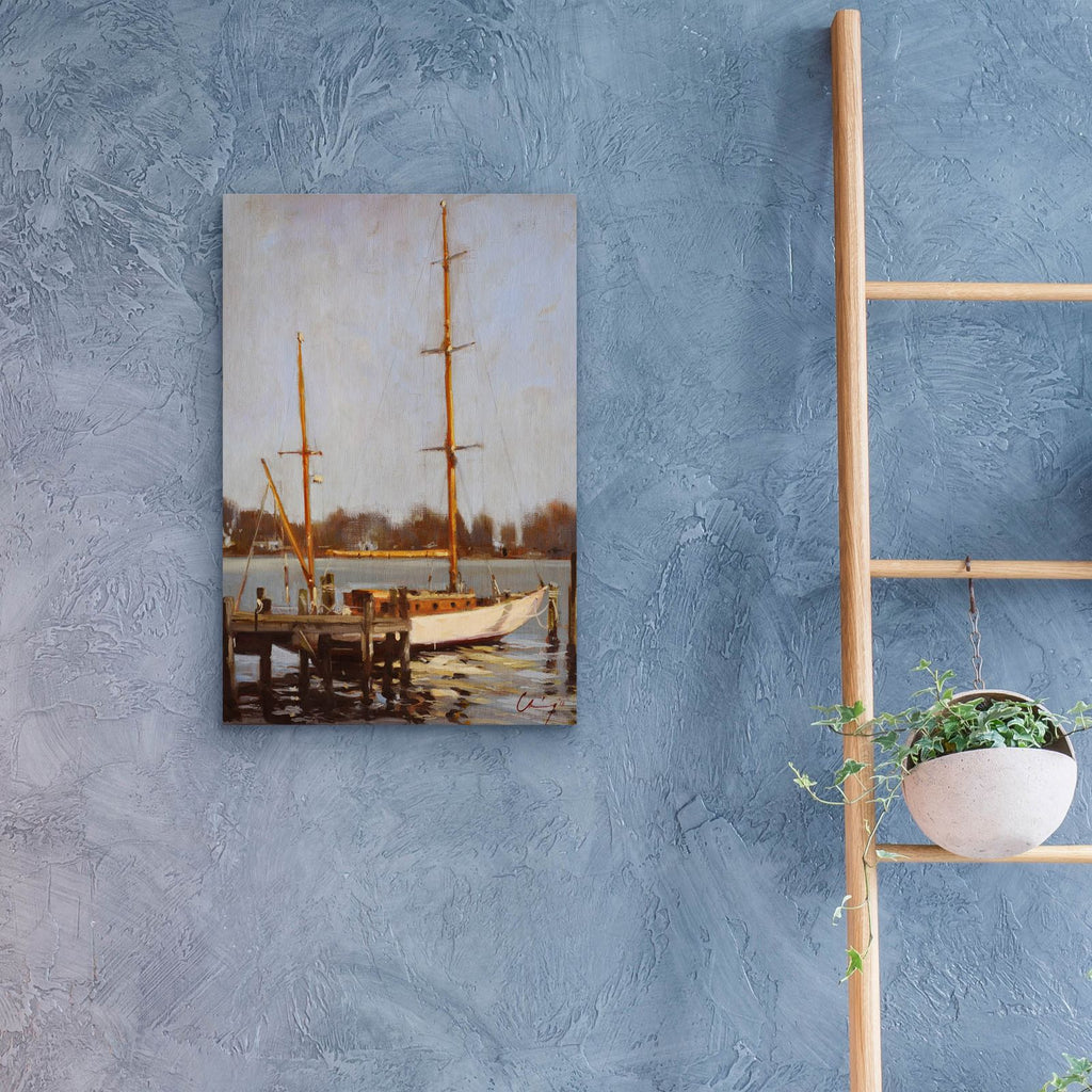 Ivory Falcon At Rest by Chuck Larivey - 16x24 acrylic wall art in a room