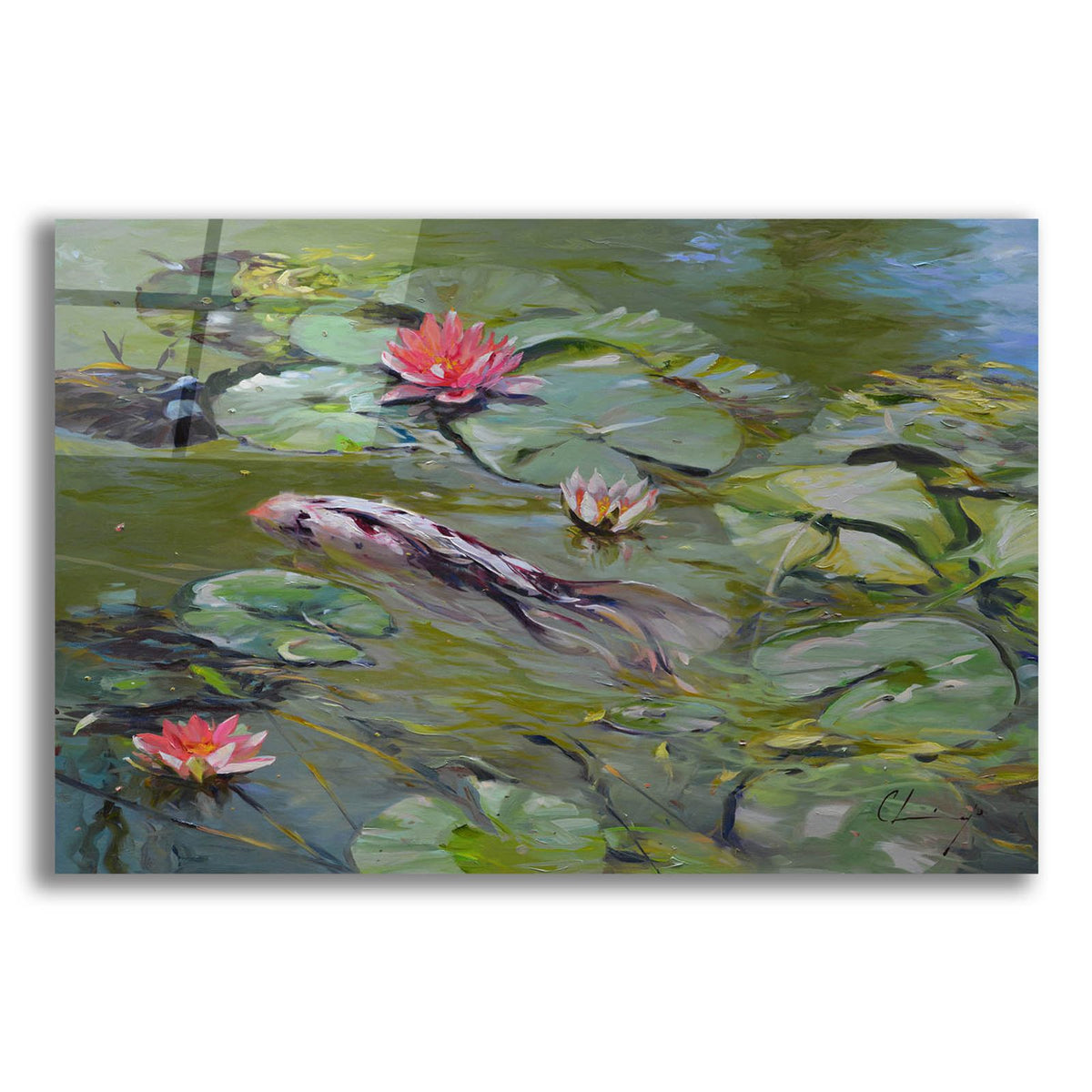 Koi And Lilies 3 by Chuck Larivey acrylic glass wall art