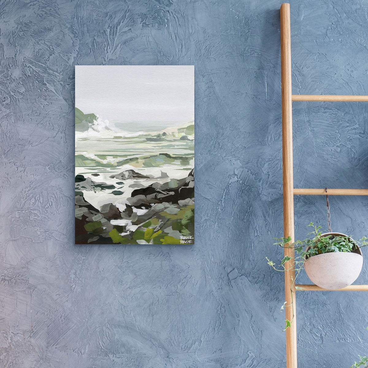 Coastal Waves And Rocks by Brook Page - 16x24 acrylic wall art in a room