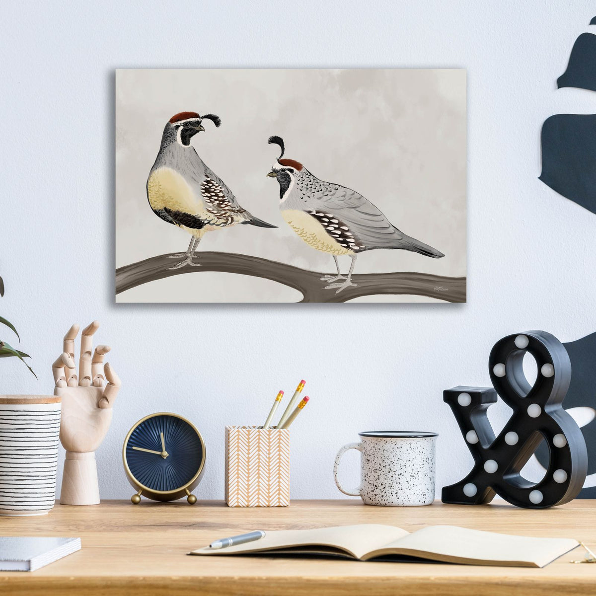 Quail Pair by Cat Thurman Designs - 16x12 acrylic wall art in a room