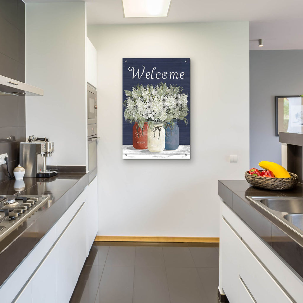 Welcome Red, White & Blue Jar Trio by Cindy Jacobs - 24x36 acrylic wall art in a room