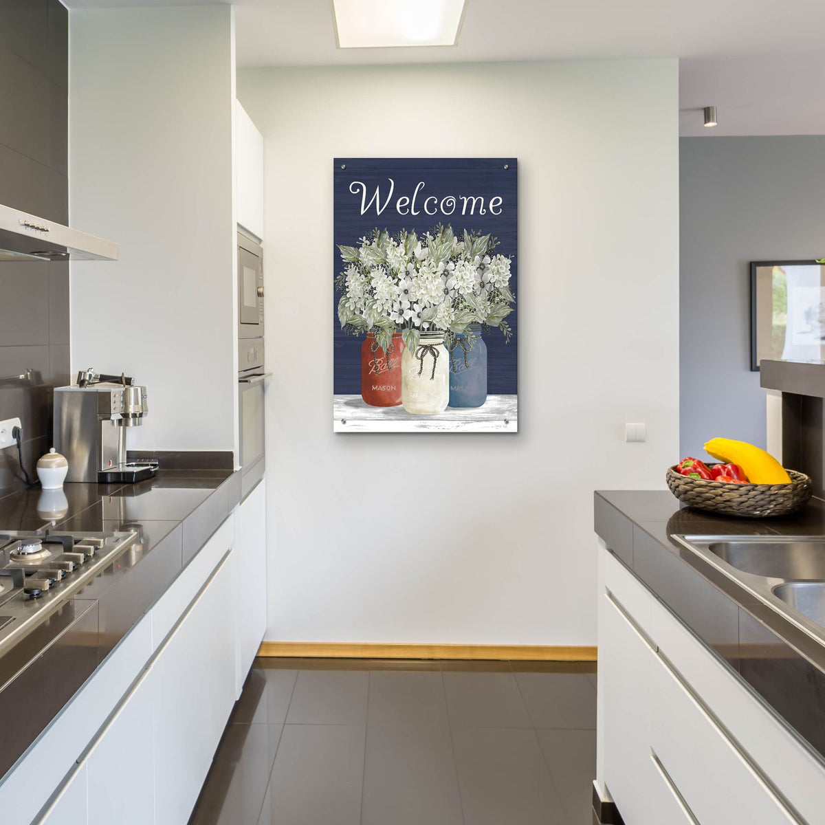 Welcome Red, White & Blue Jar Trio by Cindy Jacobs - 24x36 acrylic wall art in a room