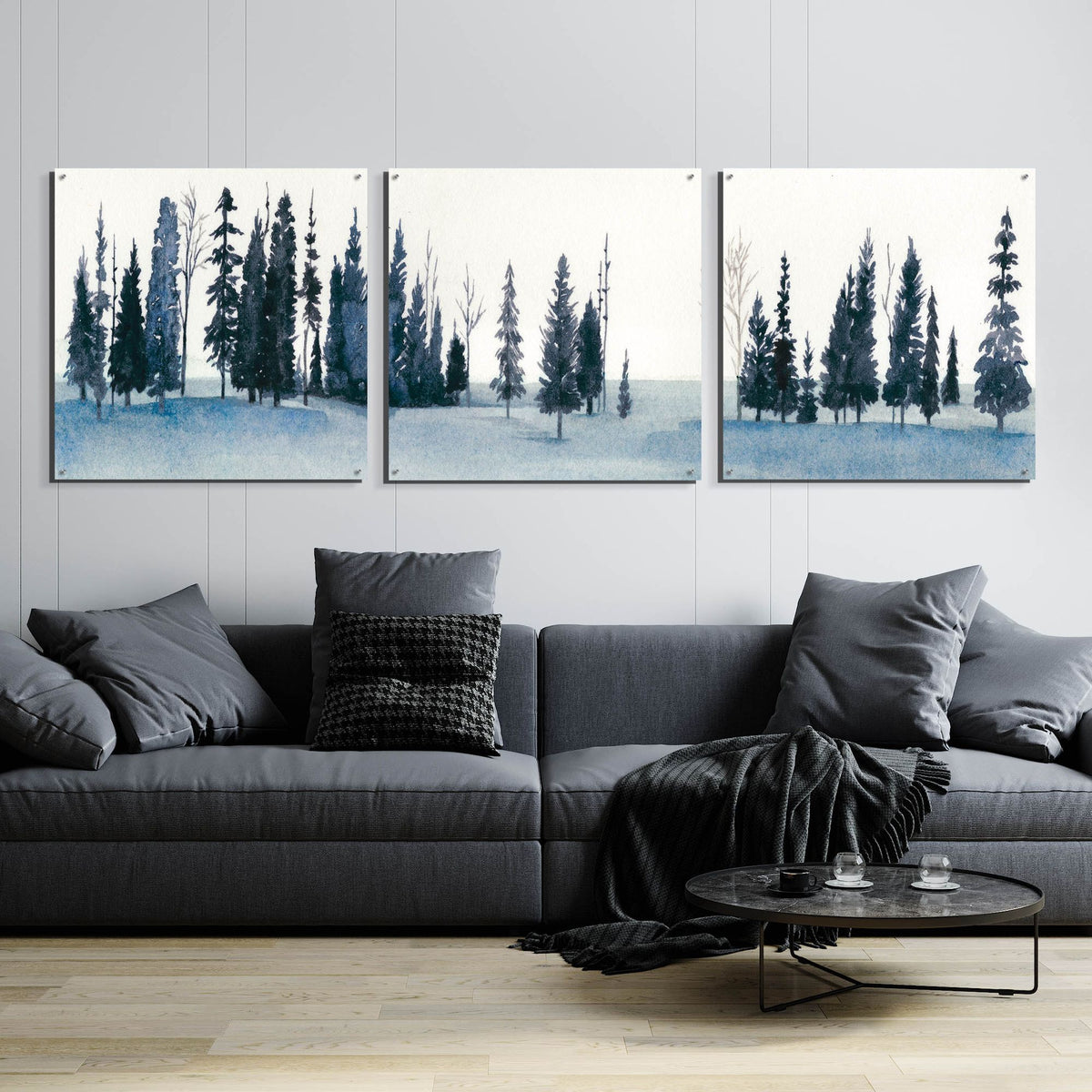 Epic Art 'Sapphire Grove I' by Grace Popp, Acrylic Wall Glass, 3 Piece Set,108x36