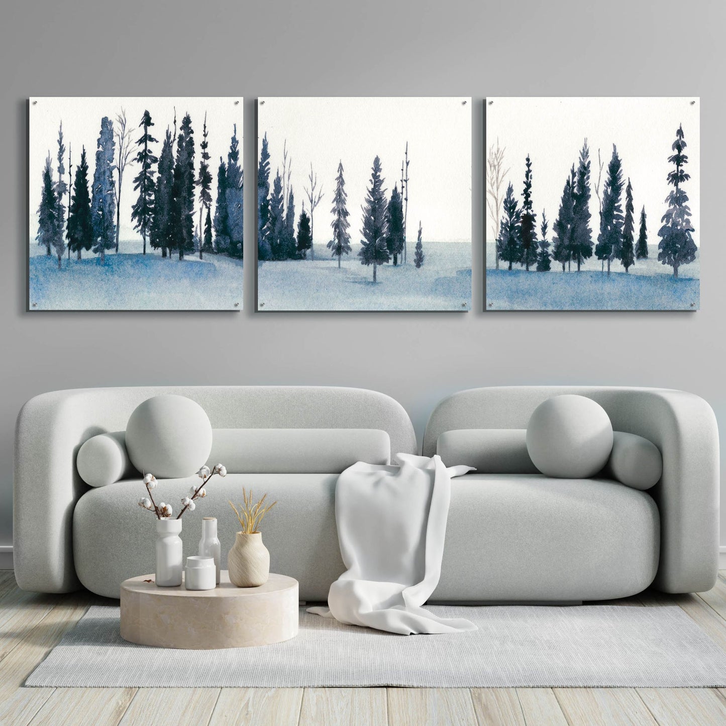 Epic Art 'Sapphire Grove I' by Grace Popp, Acrylic Wall Glass, 3 Piece Set,108x36