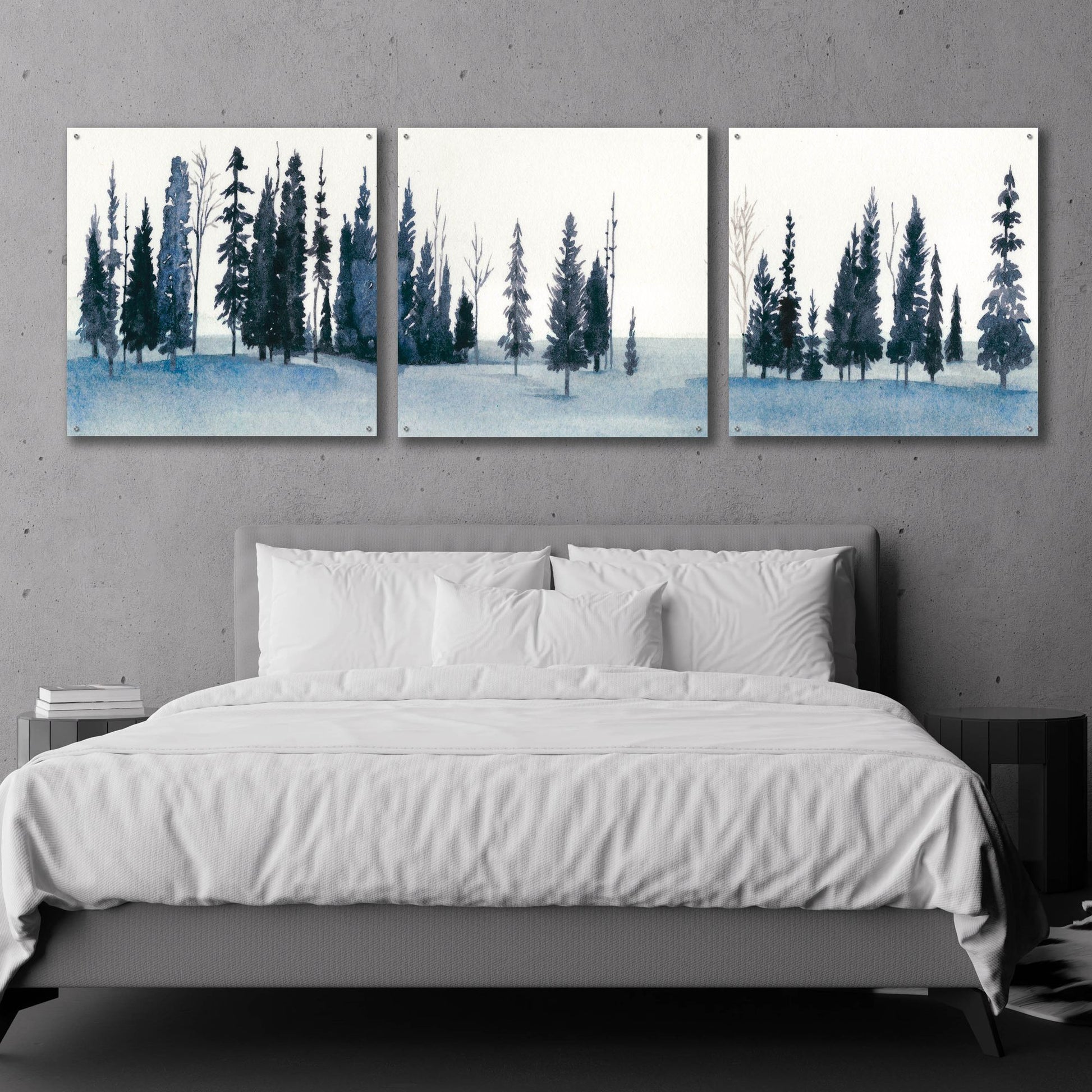 Epic Art 'Sapphire Grove I' by Grace Popp, Acrylic Wall Glass, 3 Piece Set,108x36