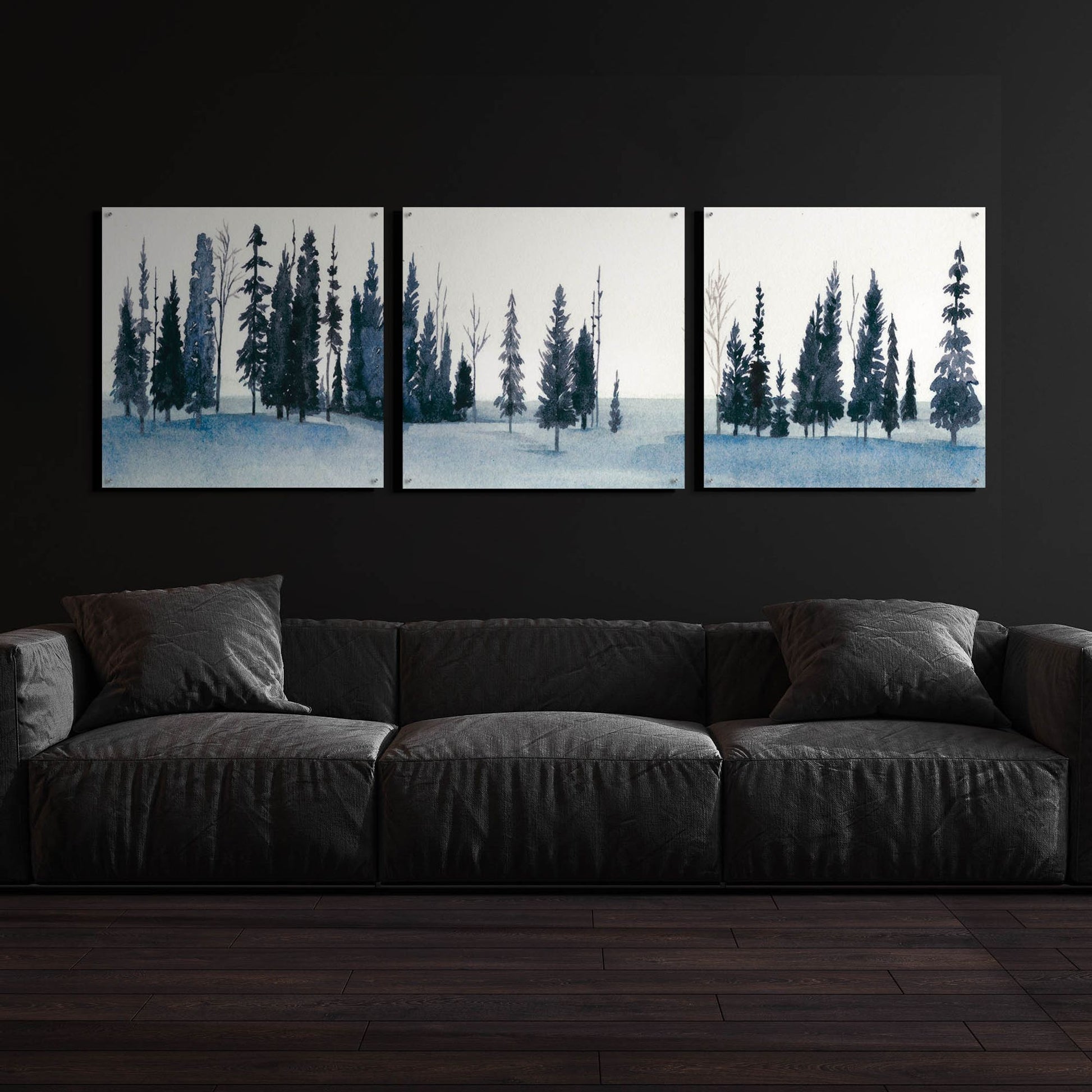 Epic Art 'Sapphire Grove I' by Grace Popp, Acrylic Wall Glass, 3 Piece Set,108x36