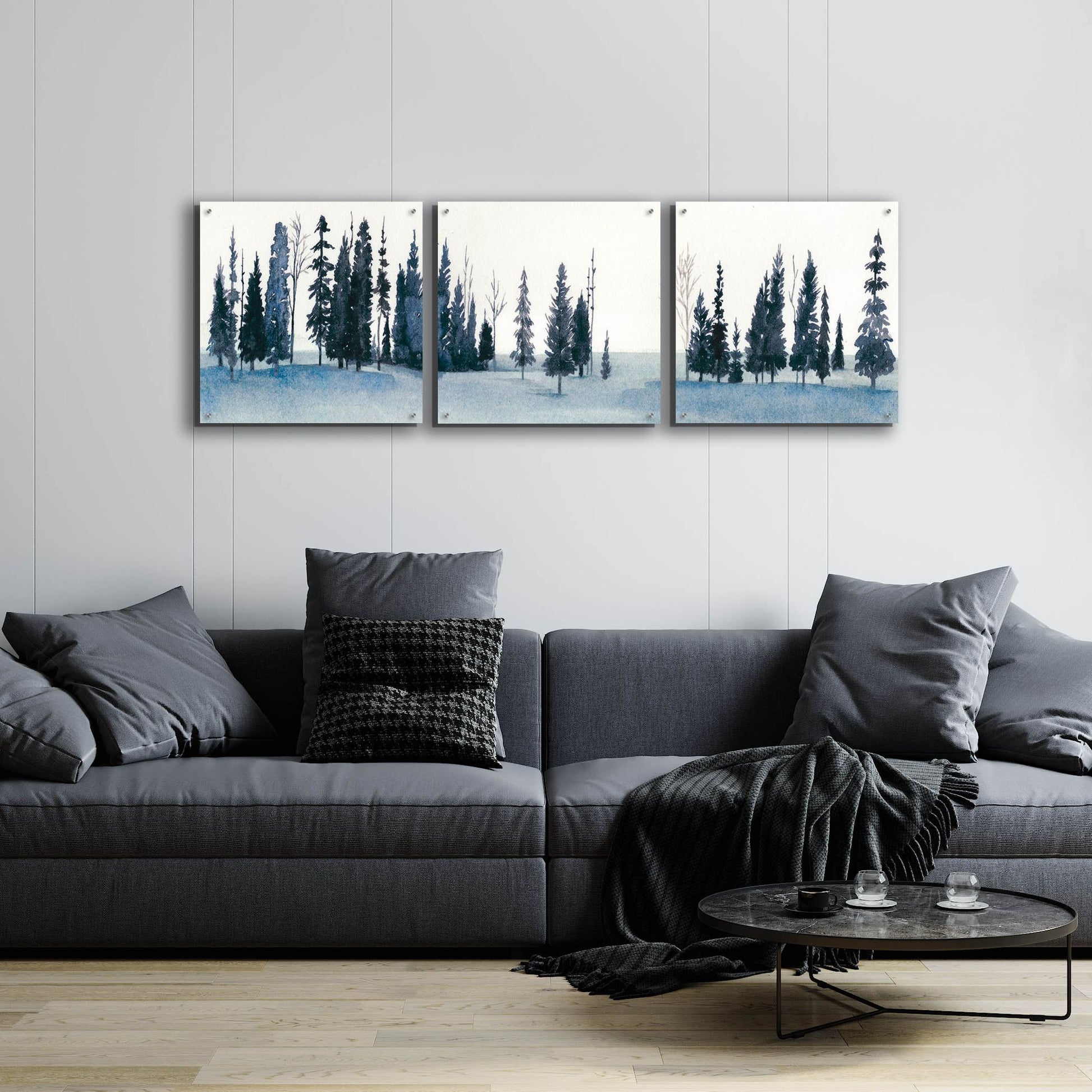 Epic Art 'Sapphire Grove I' by Grace Popp, Acrylic Wall Glass, 3 Piece Set,72x24