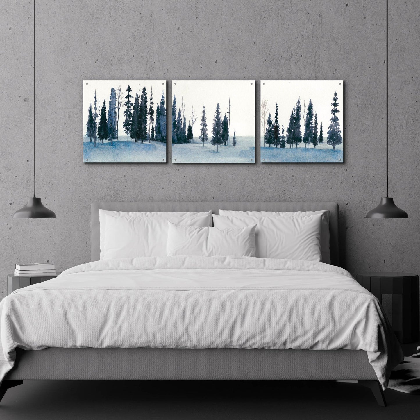 Epic Art 'Sapphire Grove I' by Grace Popp, Acrylic Wall Glass, 3 Piece Set,72x24