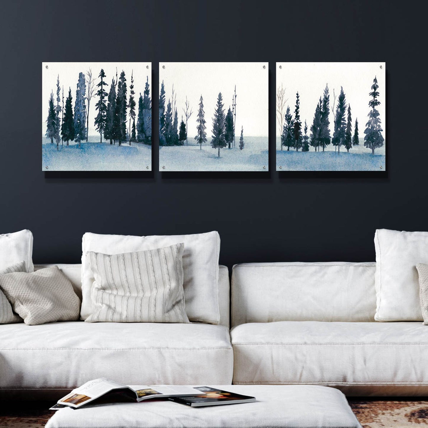 Epic Art 'Sapphire Grove I' by Grace Popp, Acrylic Wall Glass, 3 Piece Set,72x24