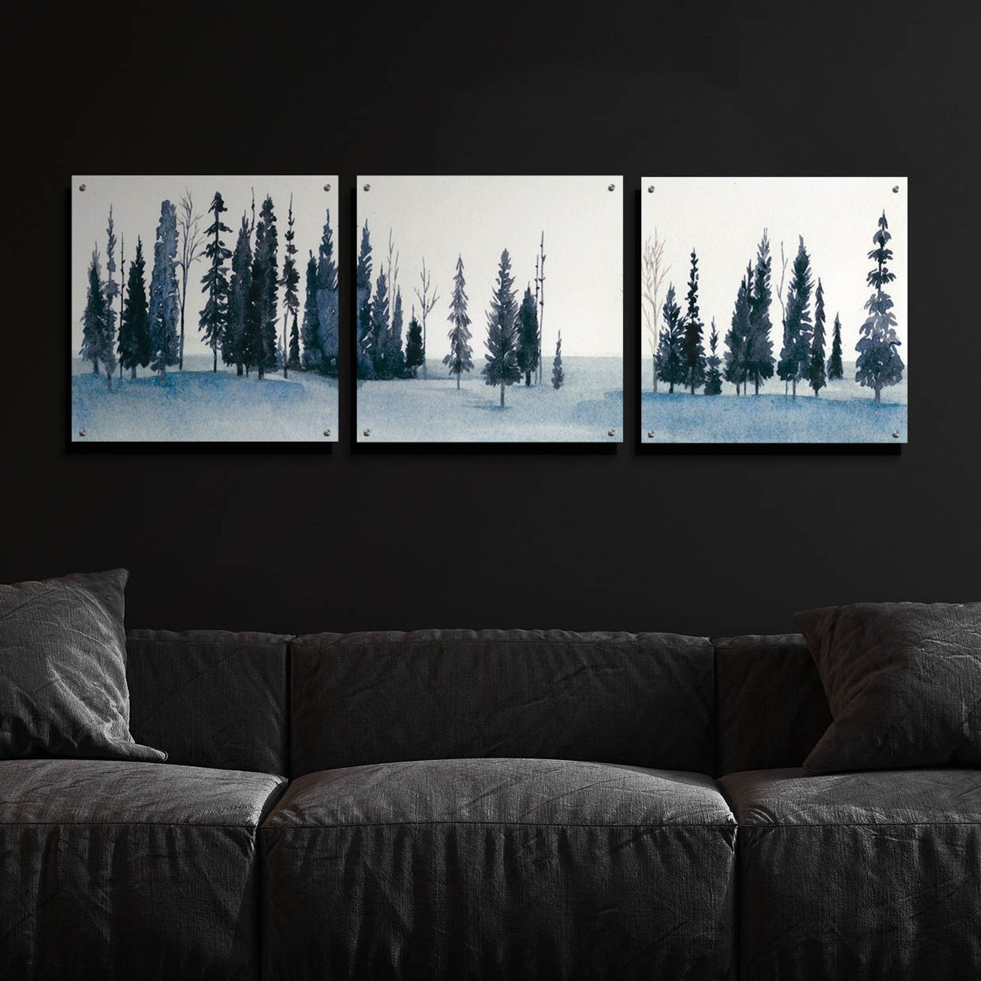 Epic Art 'Sapphire Grove I' by Grace Popp, Acrylic Wall Glass, 3 Piece Set,72x24