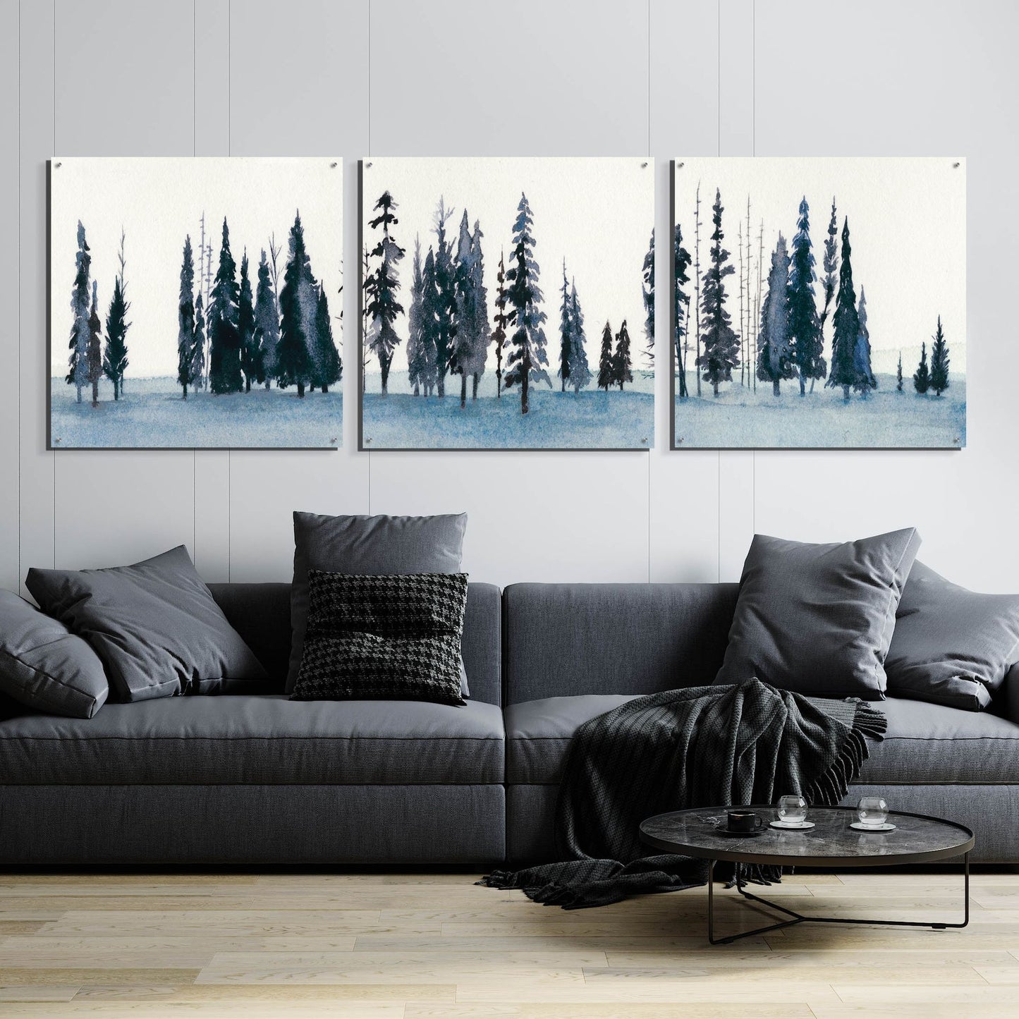 Epic Art 'Sapphire Grove II' by Grace Popp, Acrylic Wall Glass, 3 Piece Set,108x36