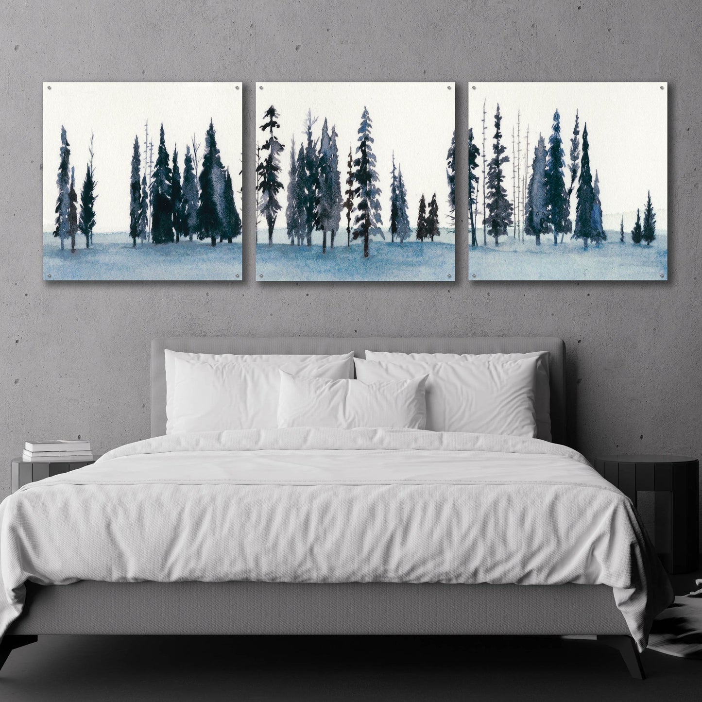 Epic Art 'Sapphire Grove II' by Grace Popp, Acrylic Wall Glass, 3 Piece Set,108x36