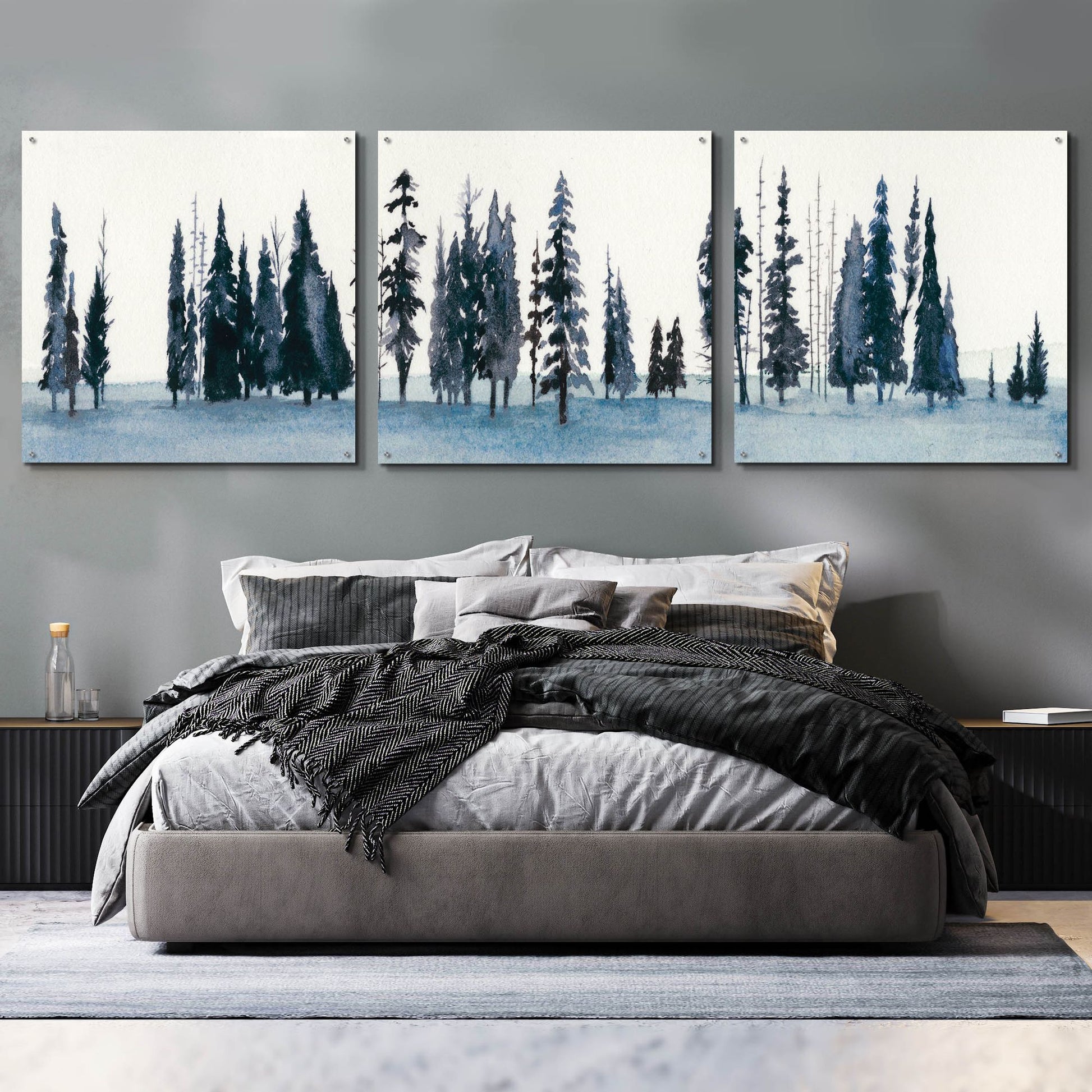 Epic Art 'Sapphire Grove II' by Grace Popp, Acrylic Wall Glass, 3 Piece Set,108x36