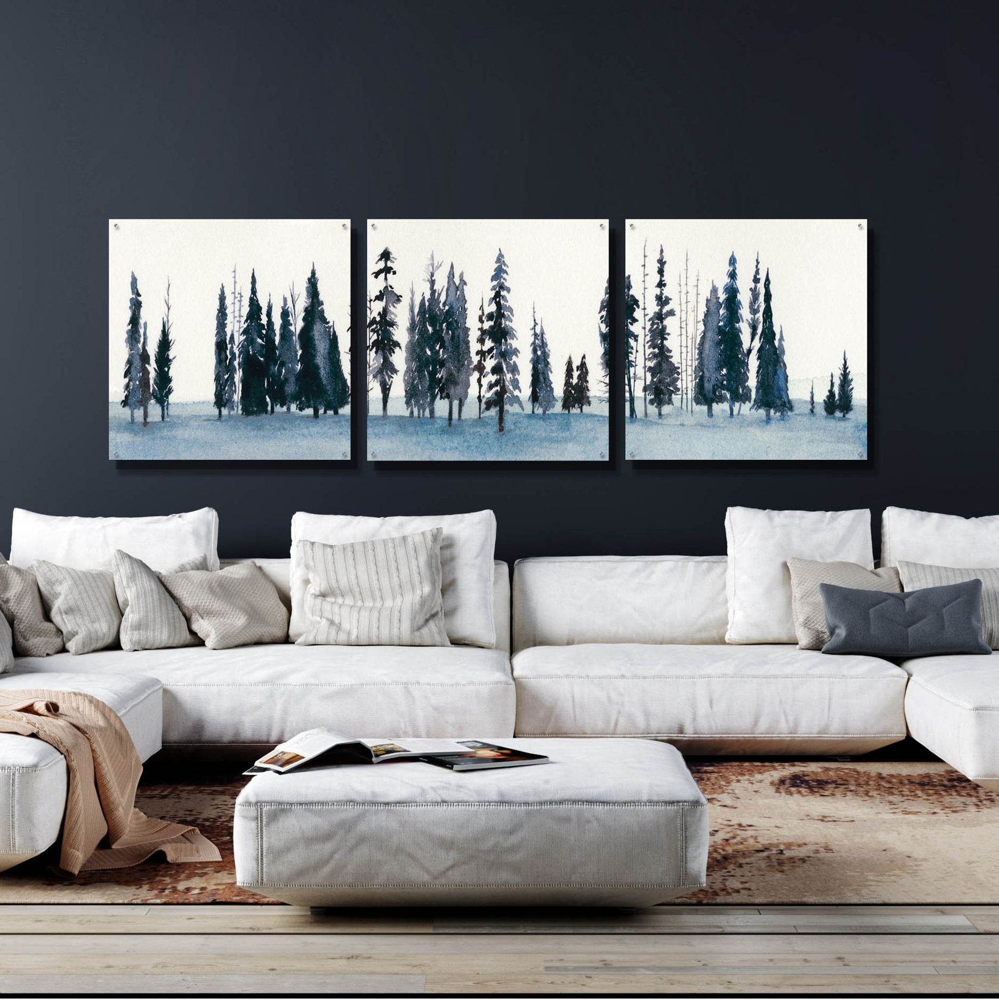 Epic Art 'Sapphire Grove II' by Grace Popp, Acrylic Wall Glass, 3 Piece Set,108x36