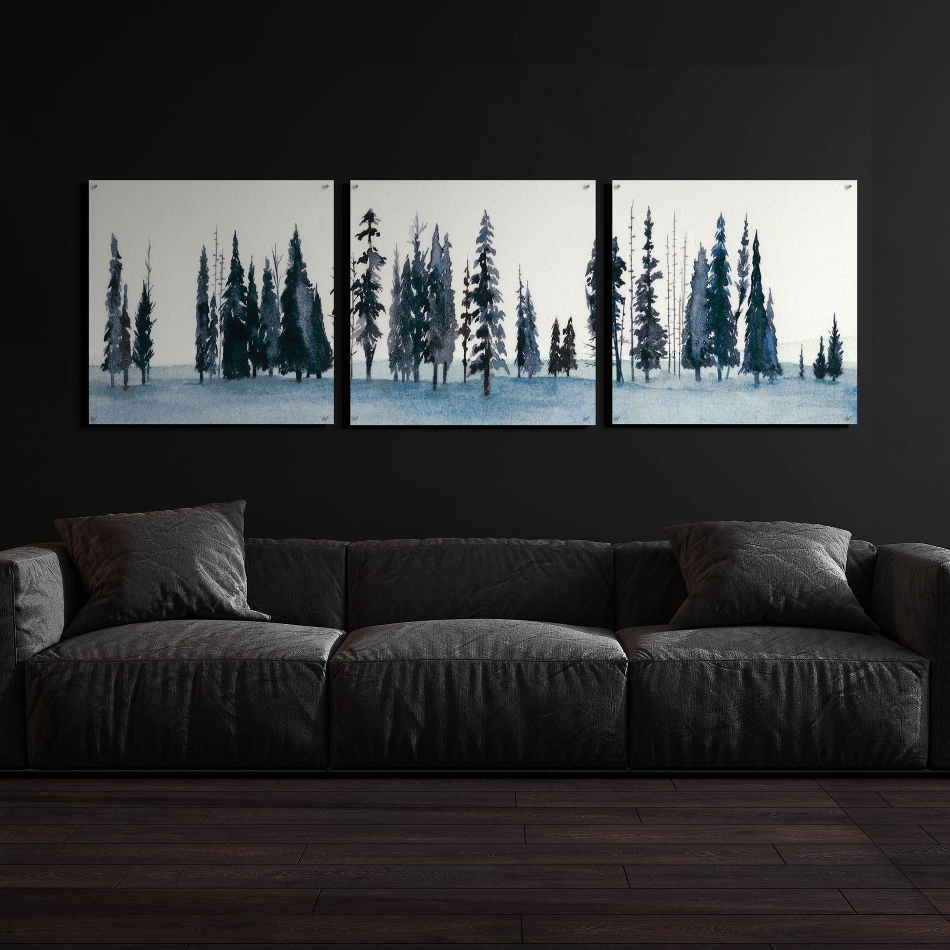 Epic Art 'Sapphire Grove II' by Grace Popp, Acrylic Wall Glass, 3 Piece Set,108x36