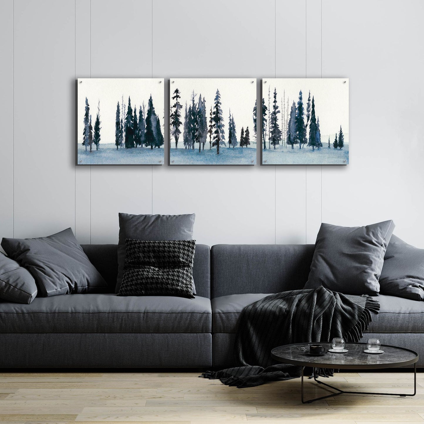 Epic Art 'Sapphire Grove II' by Grace Popp, Acrylic Wall Glass, 3 Piece Set,72x24