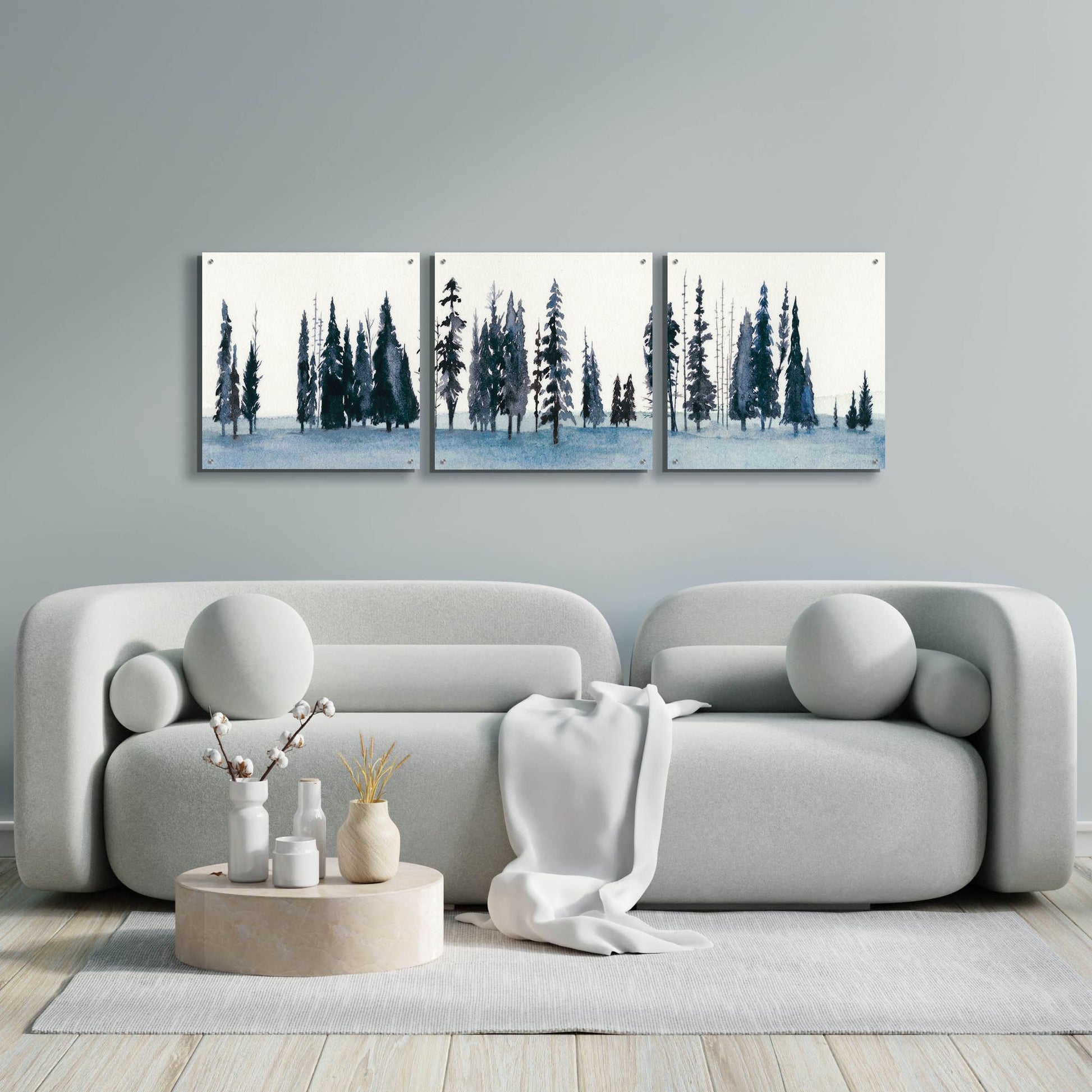 Epic Art 'Sapphire Grove II' by Grace Popp, Acrylic Wall Glass, 3 Piece Set,72x24