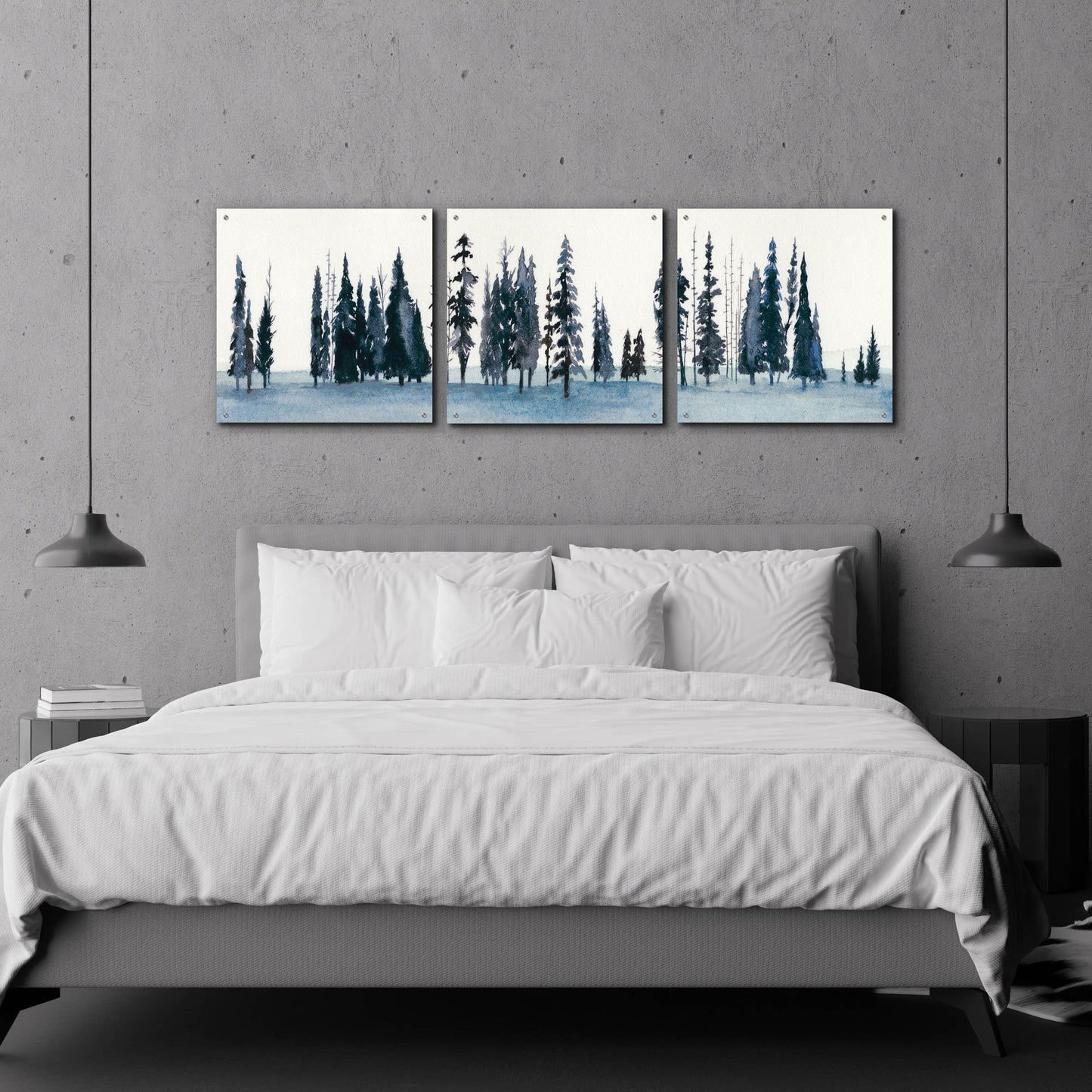 Epic Art 'Sapphire Grove II' by Grace Popp, Acrylic Wall Glass, 3 Piece Set,72x24