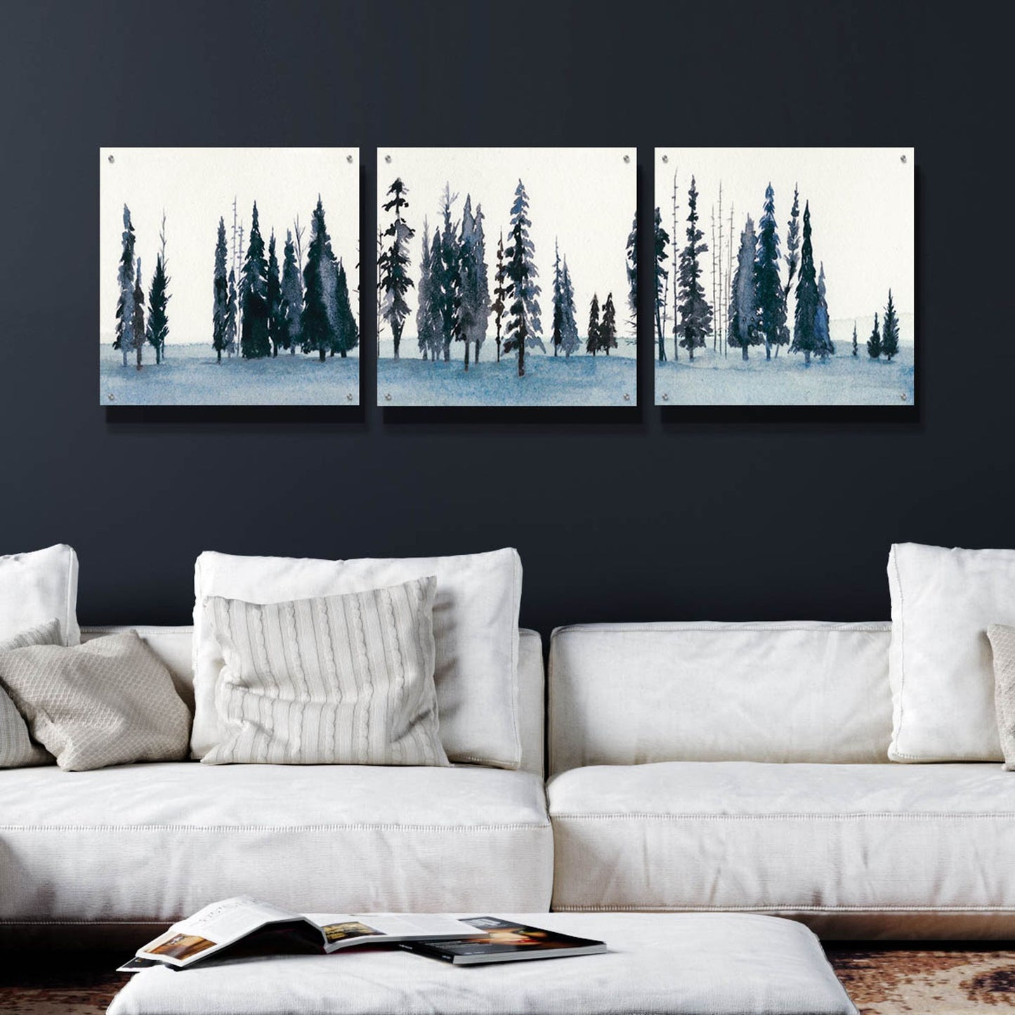 Epic Art 'Sapphire Grove II' by Grace Popp, Acrylic Wall Glass, 3 Piece Set,72x24