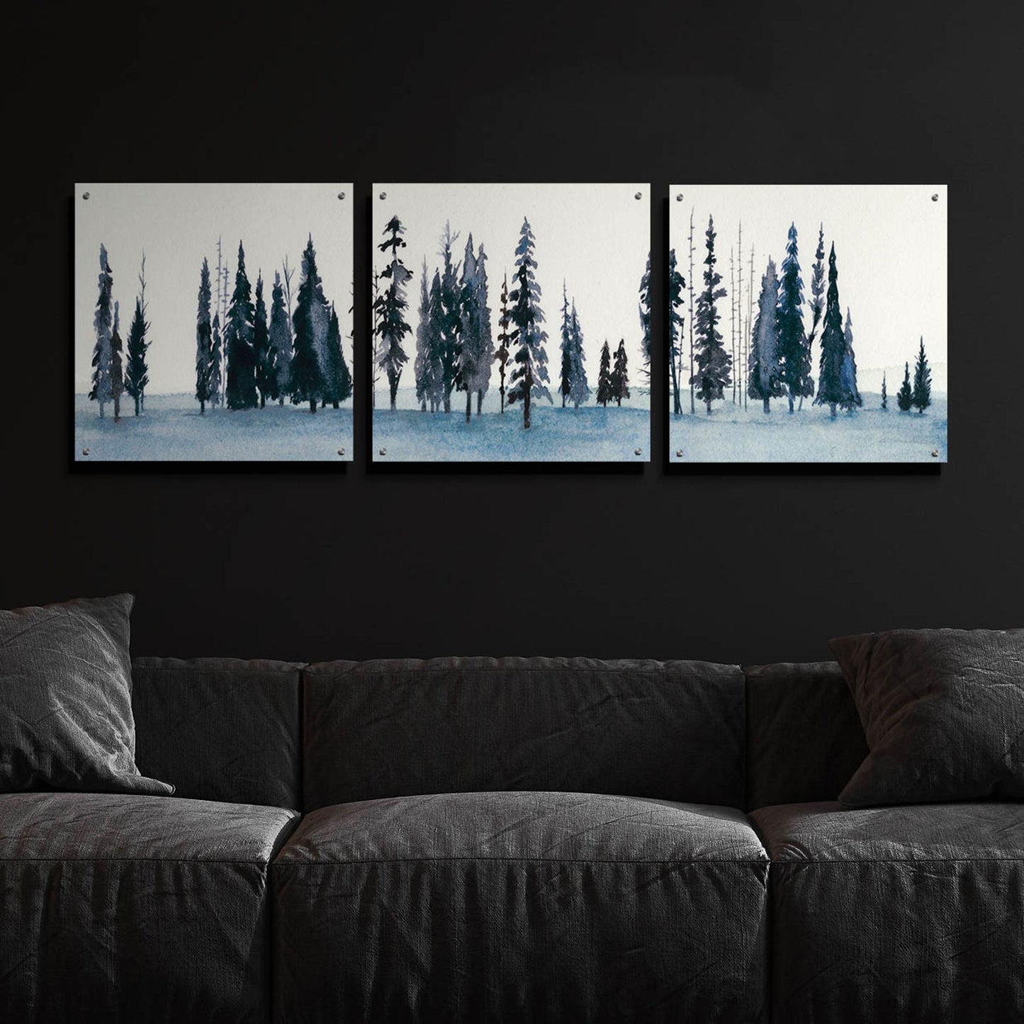 Epic Art 'Sapphire Grove II' by Grace Popp, Acrylic Wall Glass, 3 Piece Set,72x24