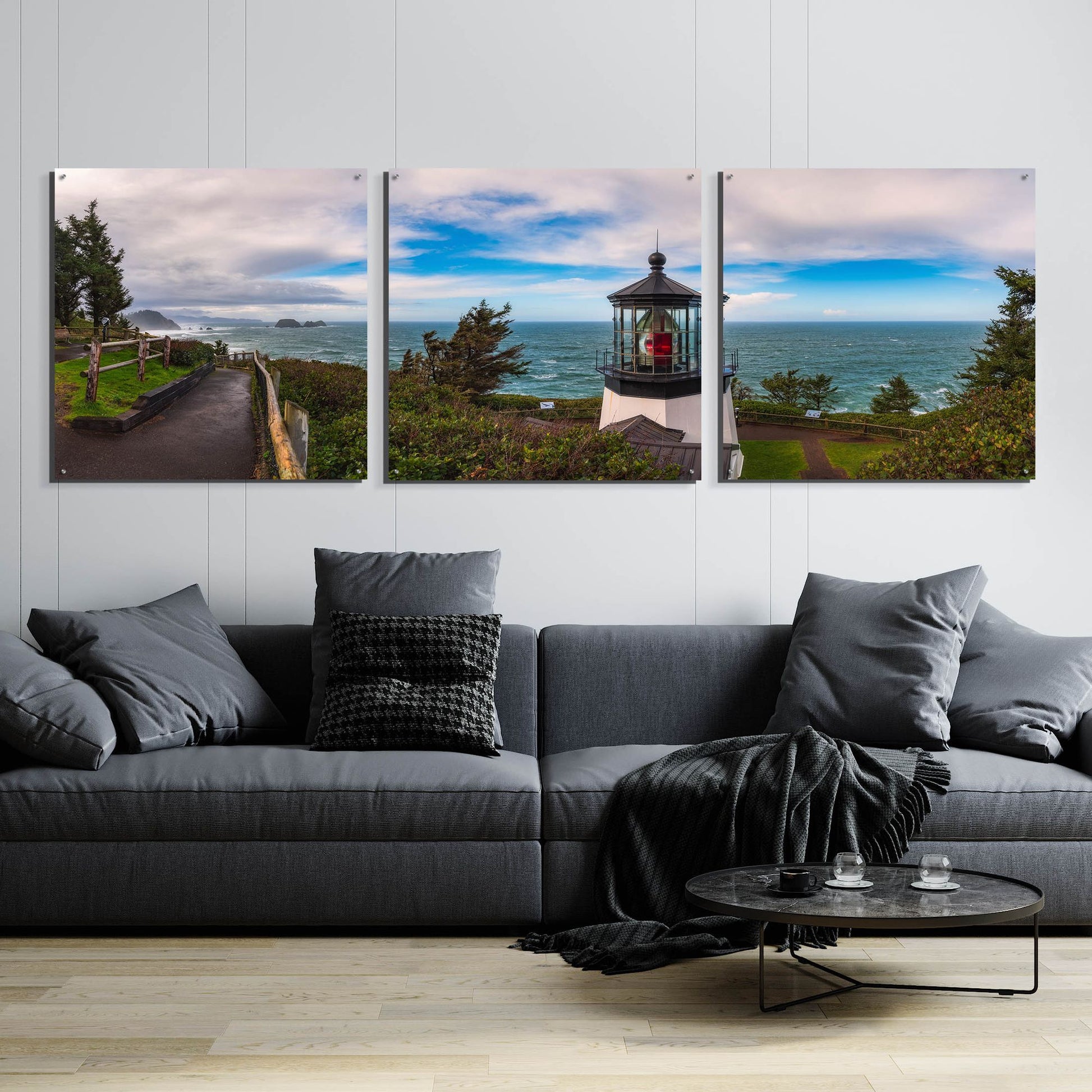 Epic Art 'Cape Meares Bright' by Darren White, Acrylic Glass Wall Art, 3 Piece Set,108x36