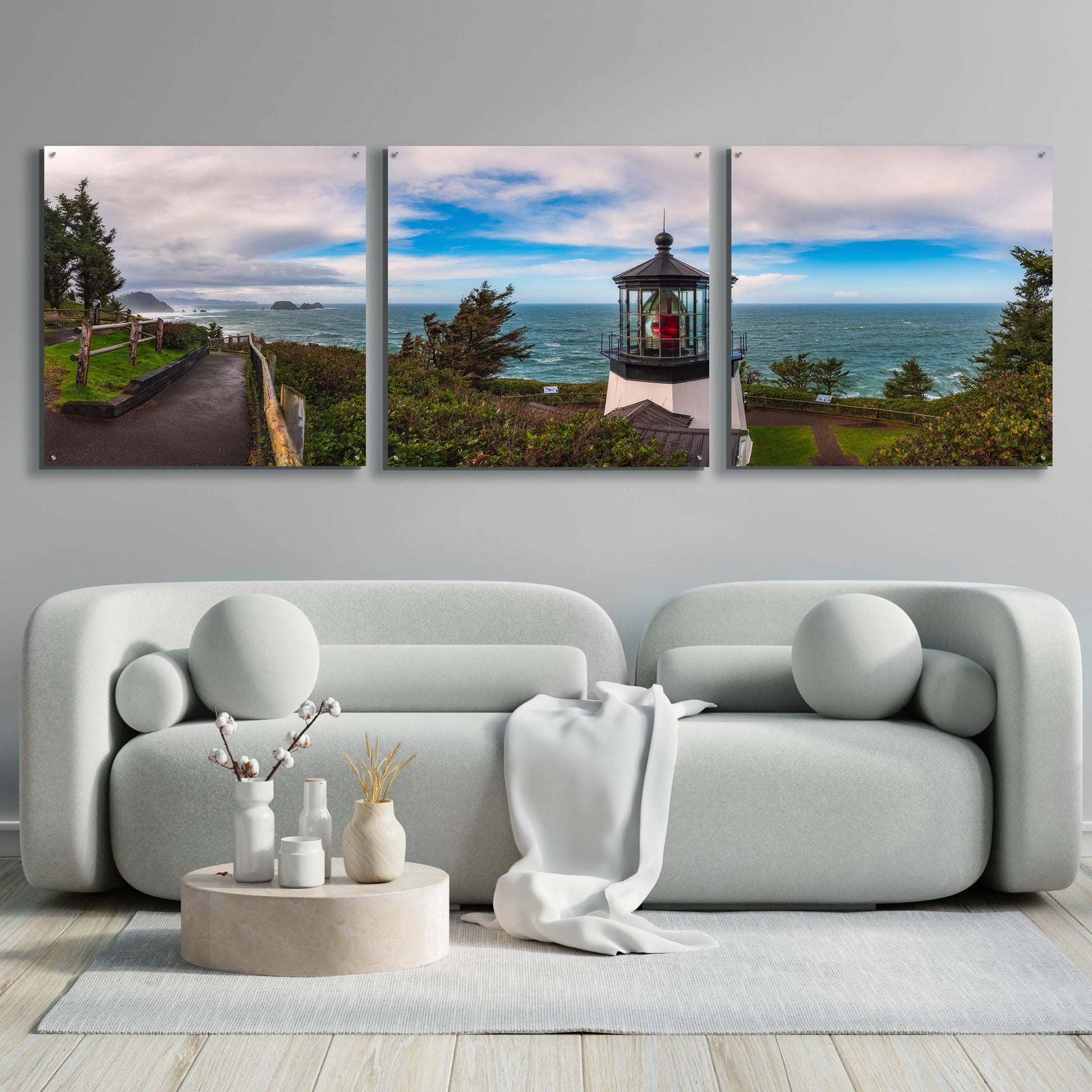 Epic Art 'Cape Meares Bright' by Darren White, Acrylic Glass Wall Art, 3 Piece Set,108x36