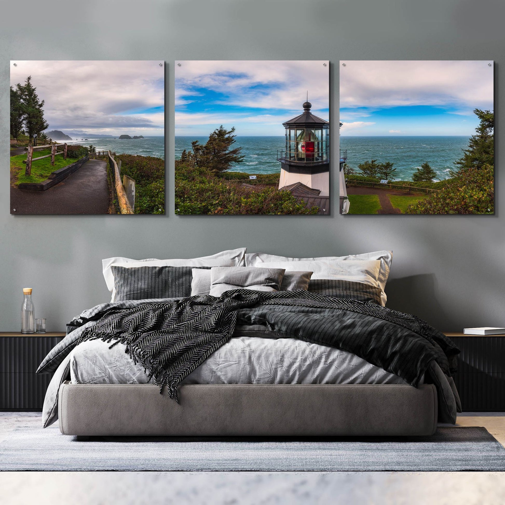 Epic Art 'Cape Meares Bright' by Darren White, Acrylic Glass Wall Art, 3 Piece Set,108x36