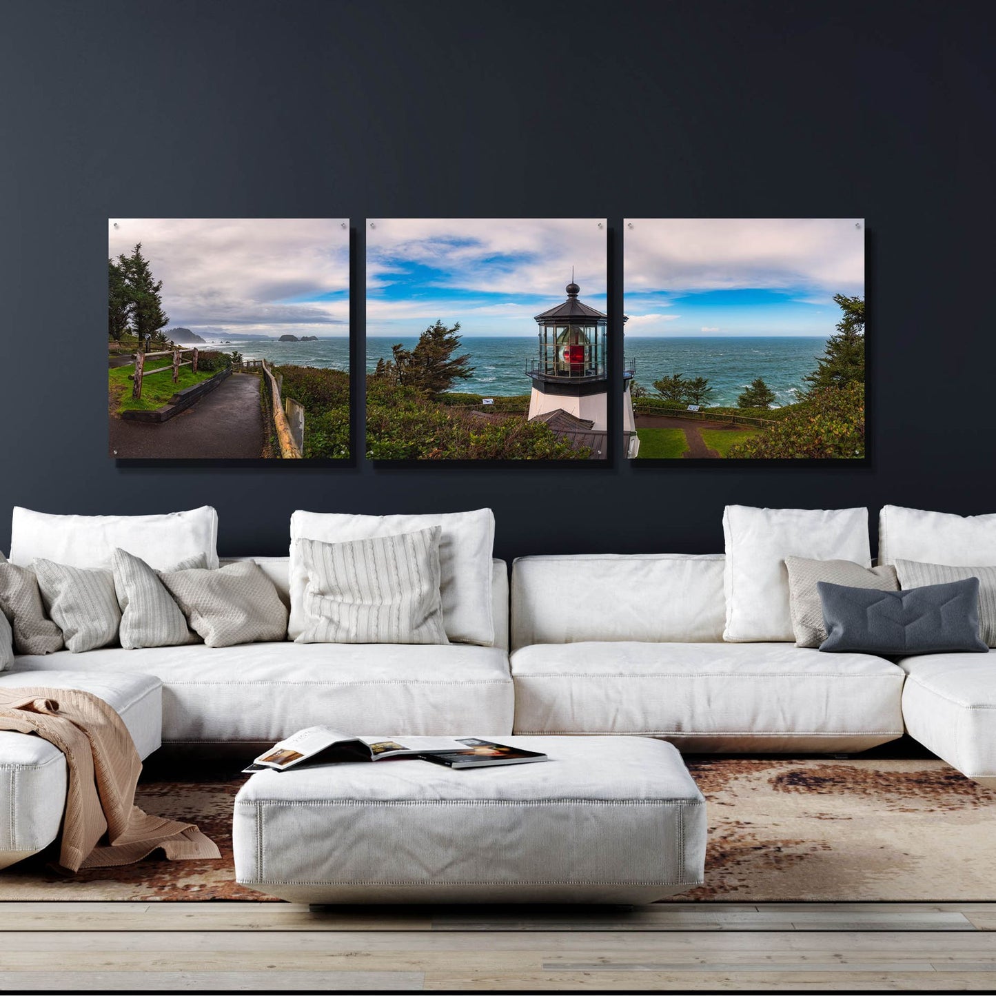 Epic Art 'Cape Meares Bright' by Darren White, Acrylic Glass Wall Art, 3 Piece Set,108x36