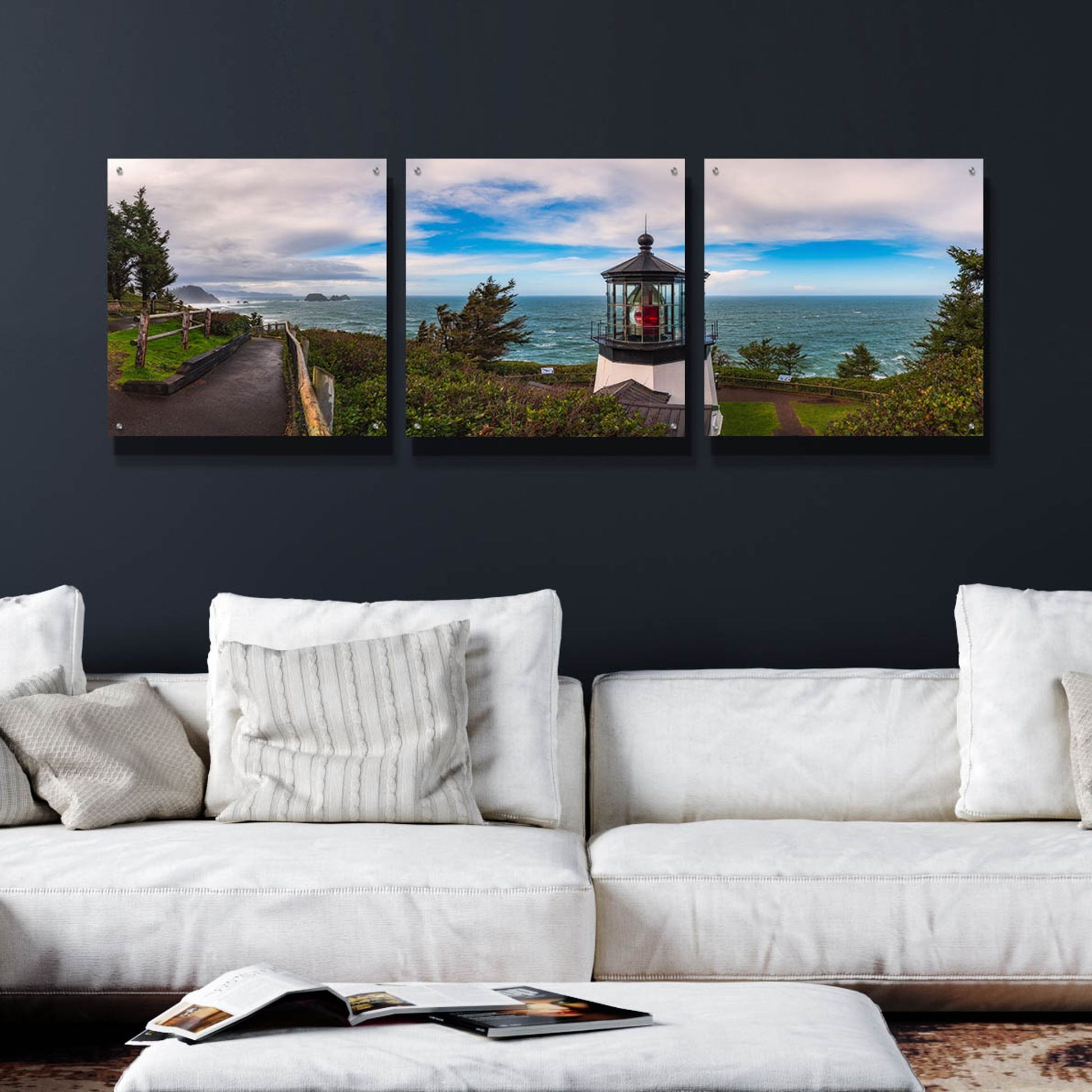 Epic Art 'Cape Meares Bright' by Darren White, Acrylic Glass Wall Art, 3 Piece Set,72x24