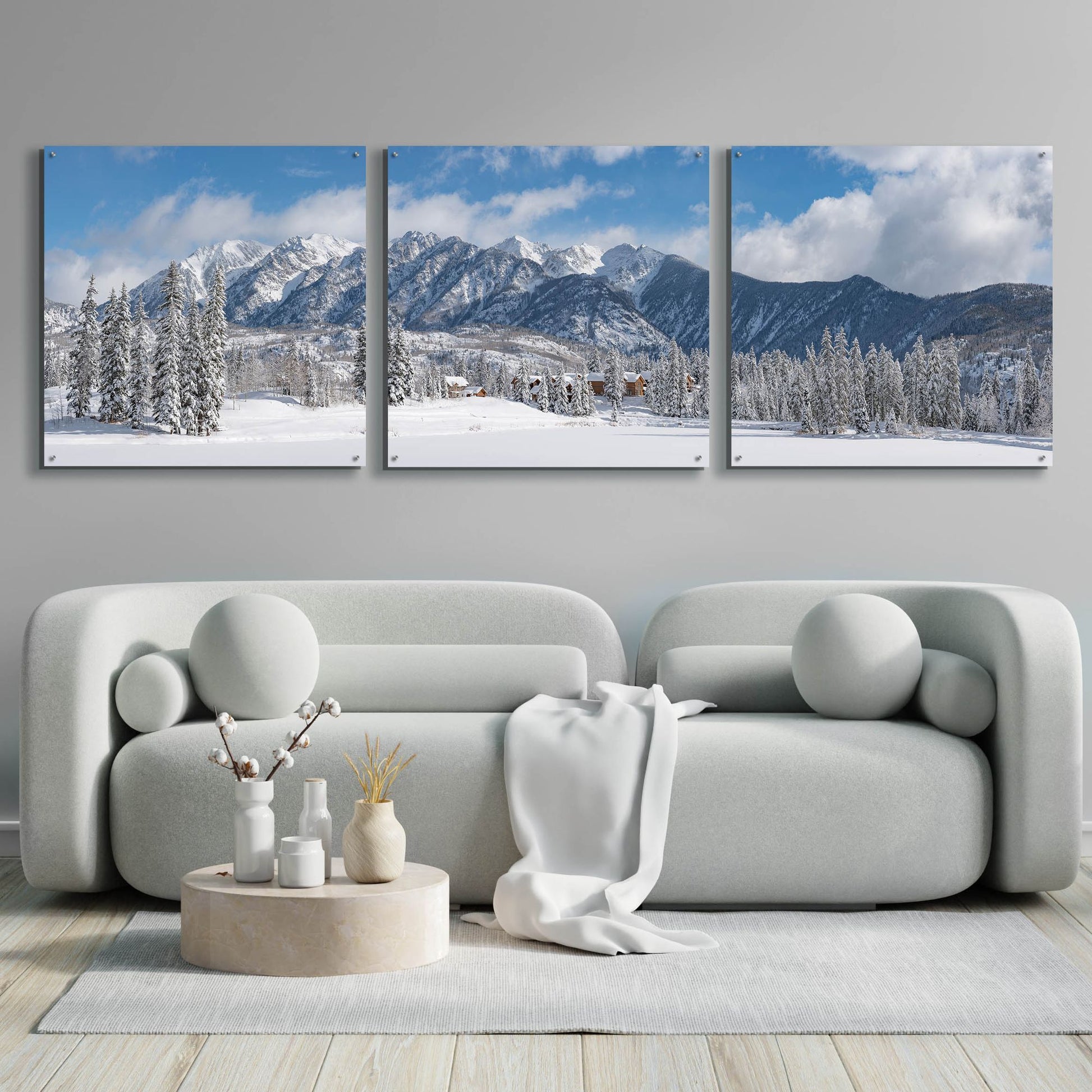 Epic Art 'Colorado Winter Wonderland' by Darren White, Acrylic Glass Wall Art, 3 Piece Set,108x36