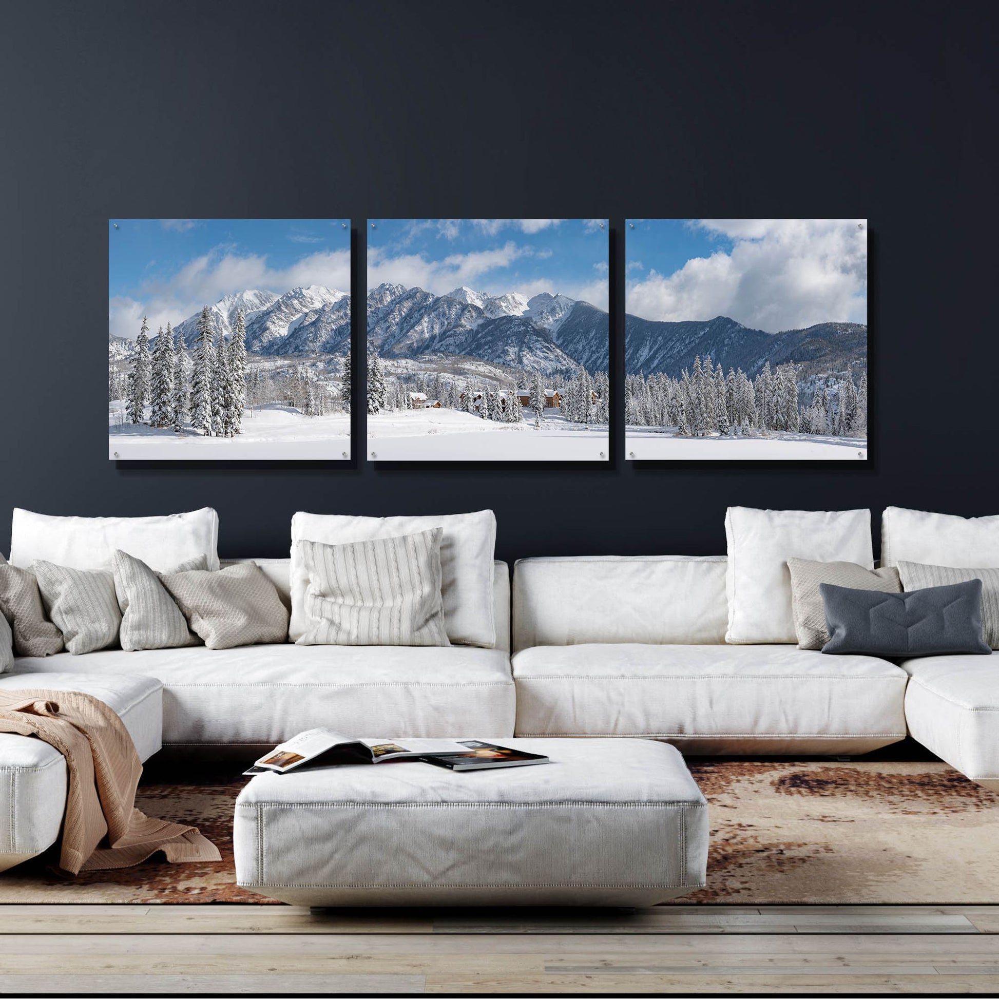 Epic Art 'Colorado Winter Wonderland' by Darren White, Acrylic Glass Wall Art, 3 Piece Set,108x36