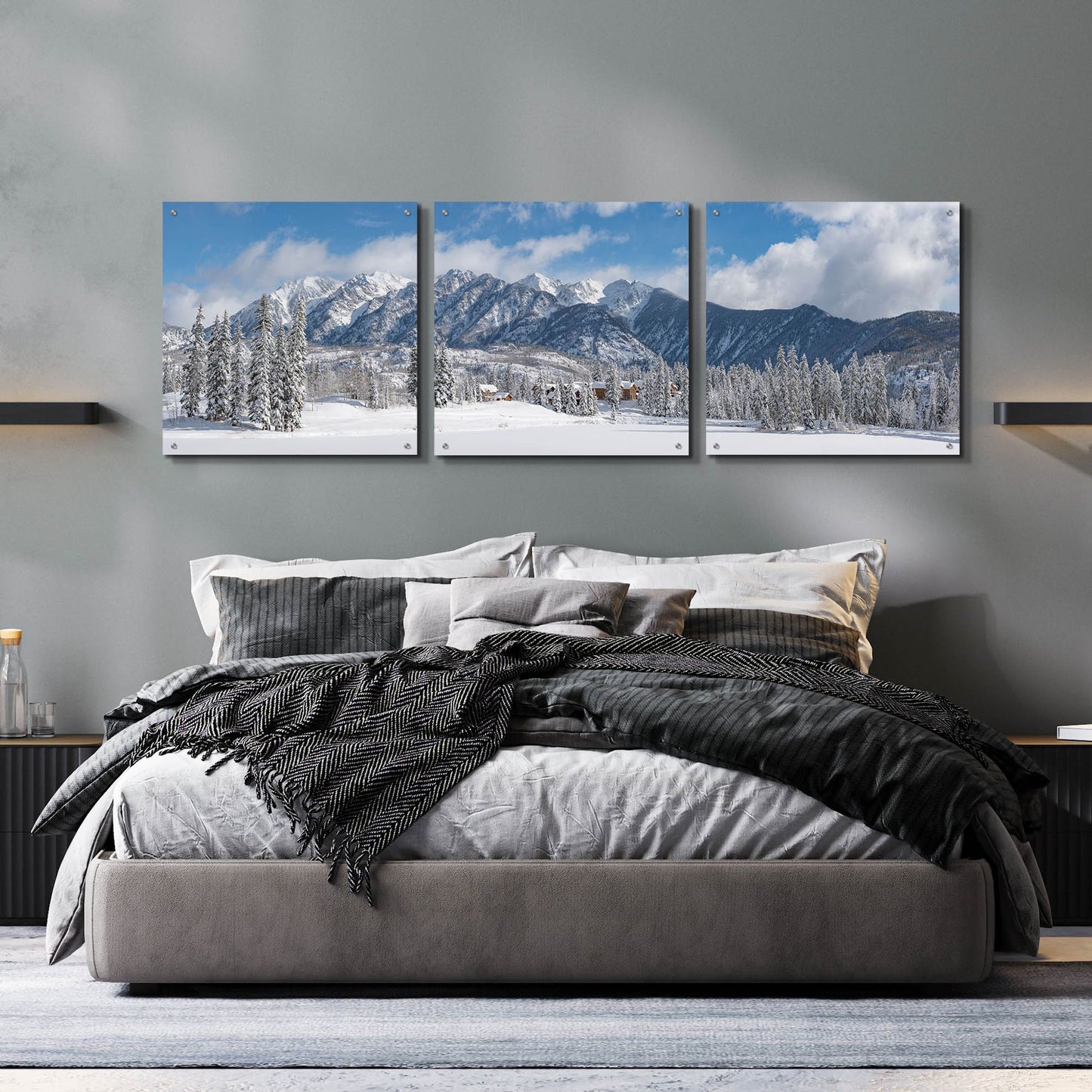 Epic Art 'Colorado Winter Wonderland' by Darren White, Acrylic Glass Wall Art, 3 Piece Set,72x24