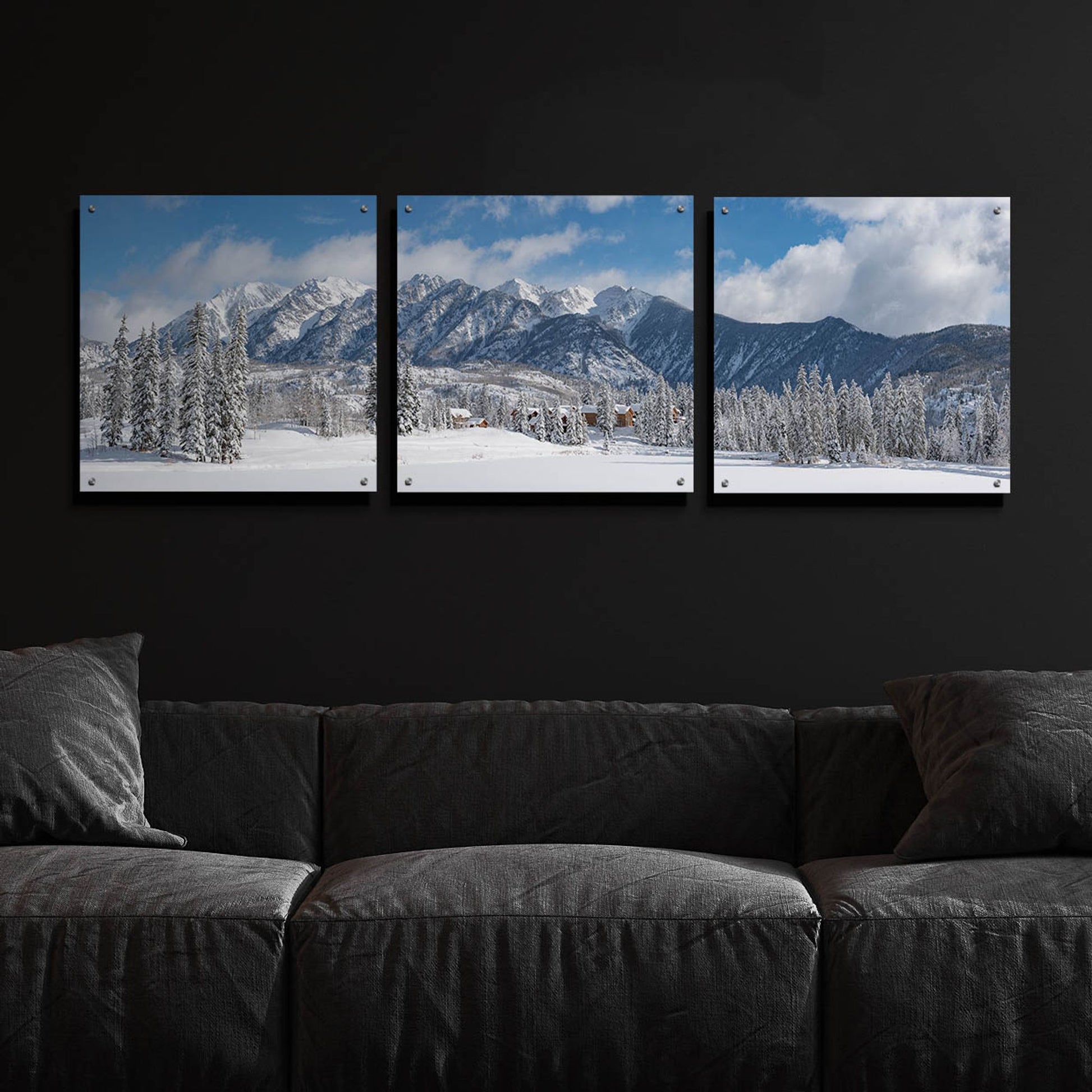 Epic Art 'Colorado Winter Wonderland' by Darren White, Acrylic Glass Wall Art, 3 Piece Set,72x24