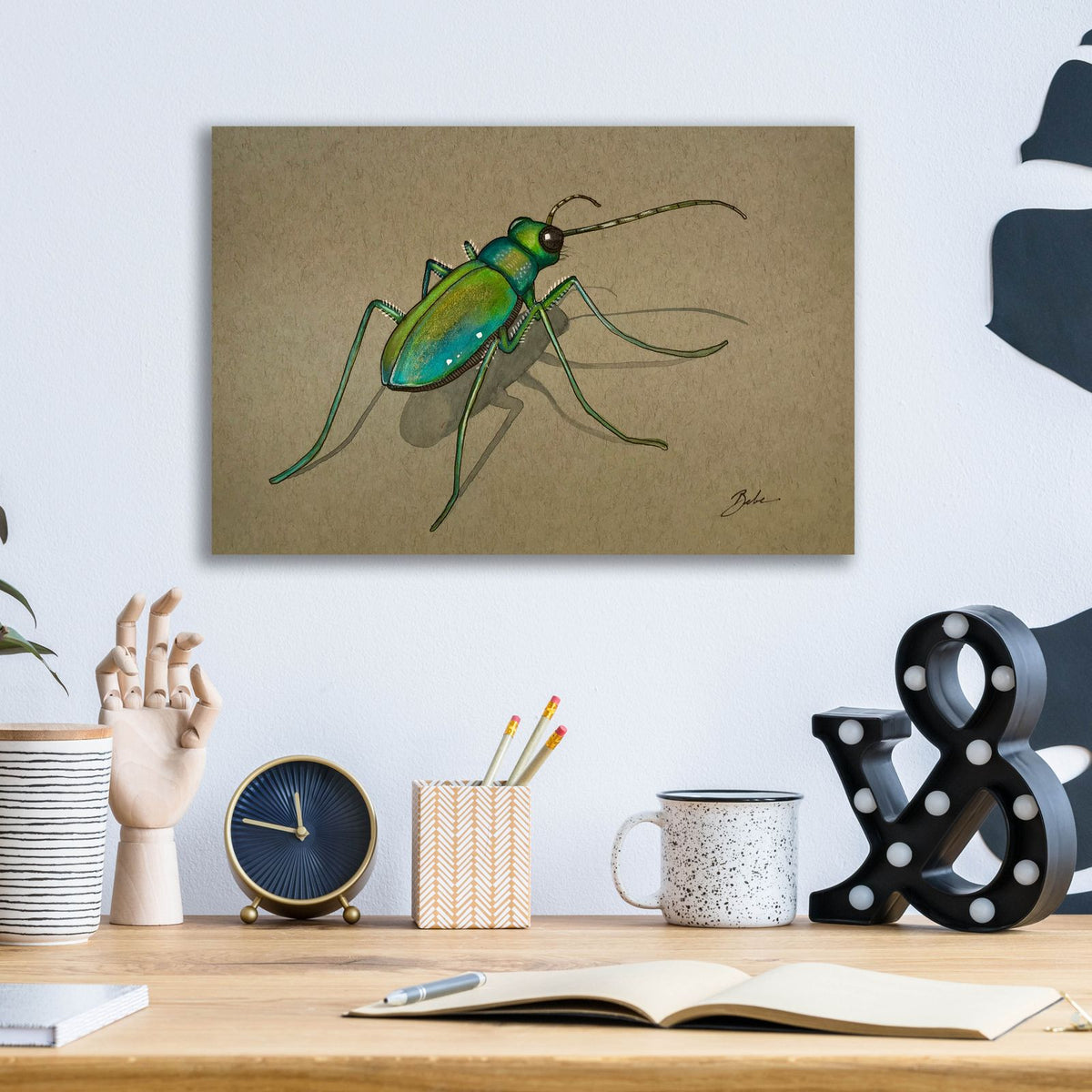 Green Beetle Walk by Bebe Keith - 16x12 acrylic wall art in a room