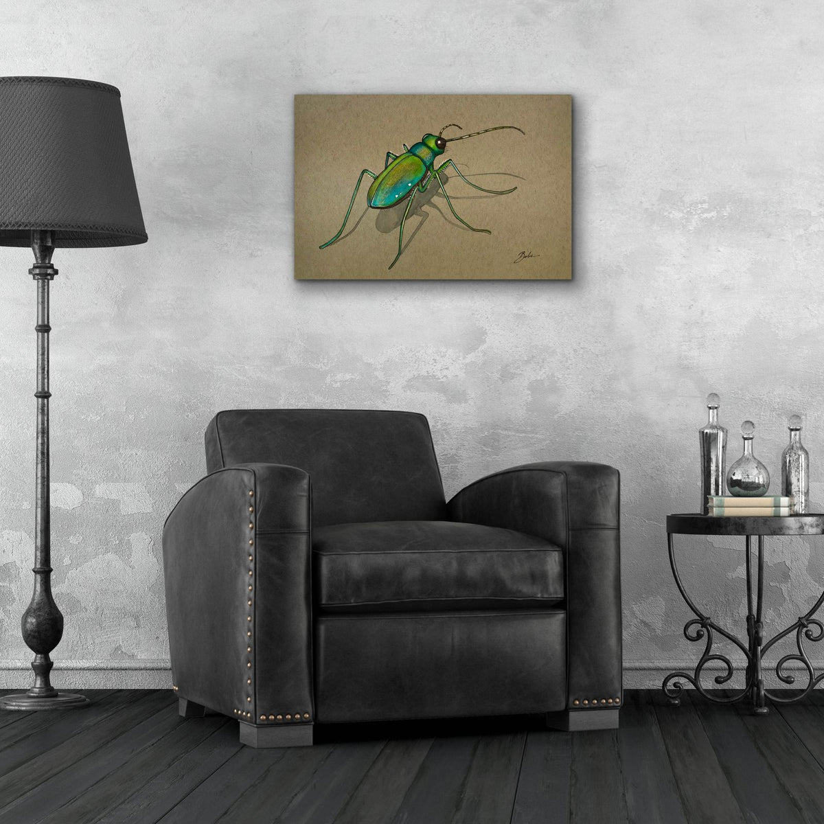 Green Beetle Walk by Bebe Keith - 24x16 acrylic wall art in a room