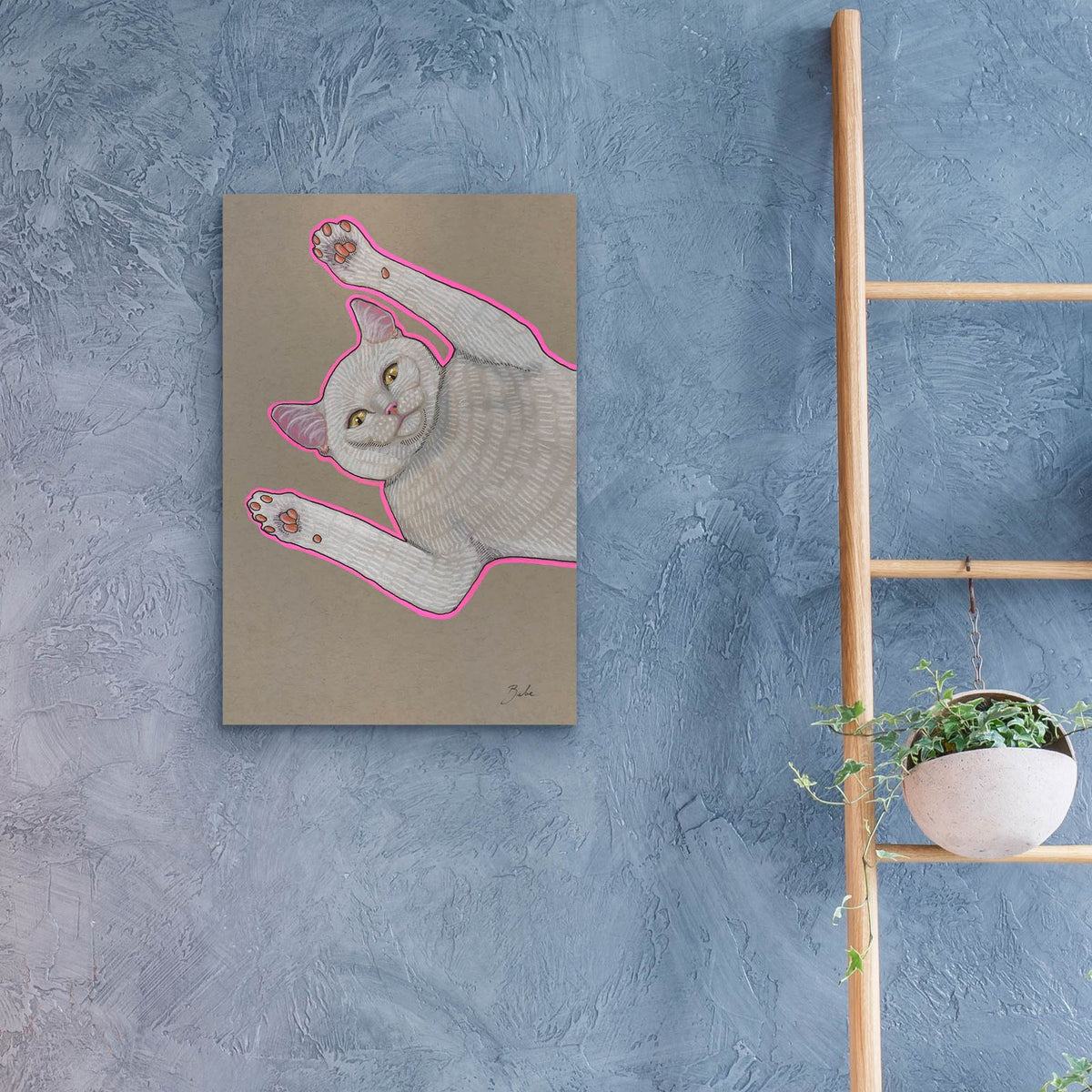 Pink Cat Play by Bebe Keith - 16x24 acrylic wall art in a room
