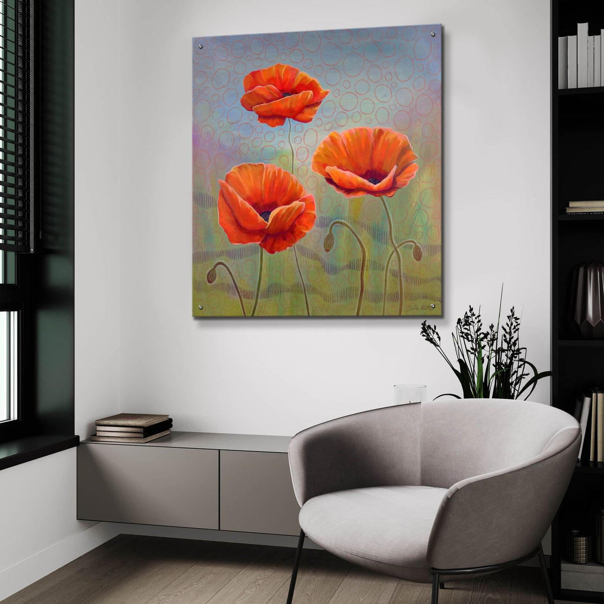 Poppies 3 Big by Bebe Keith - 36x36 acrylic wall art in a room