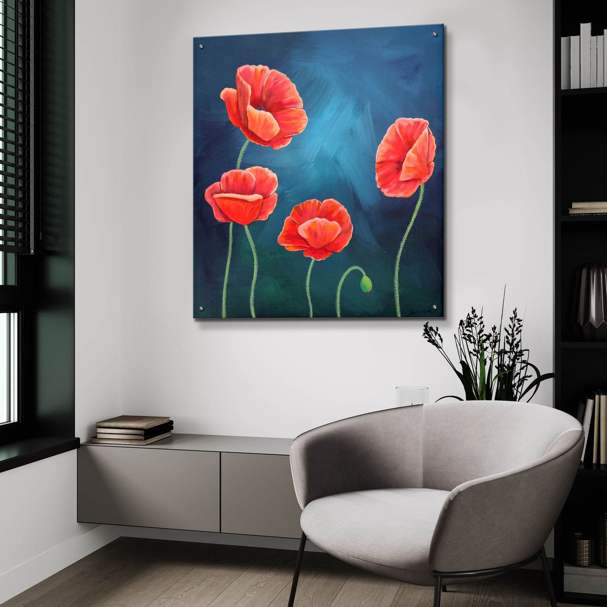 Poppies 5 by Bebe Keith - 36x36 acrylic wall art in a room